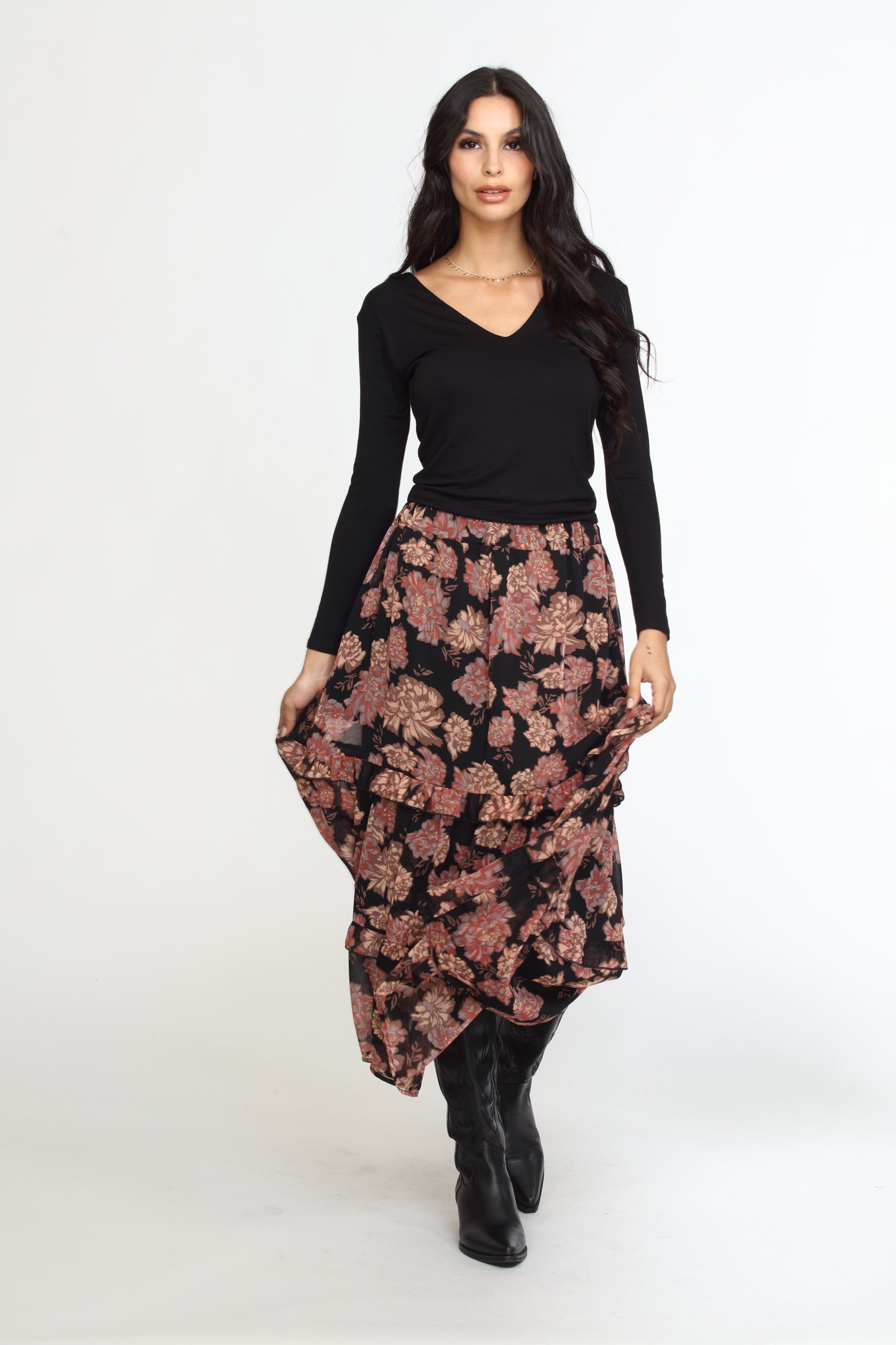 Yelena Chiffon Ruffle Midi Skirt-FINAL SALE