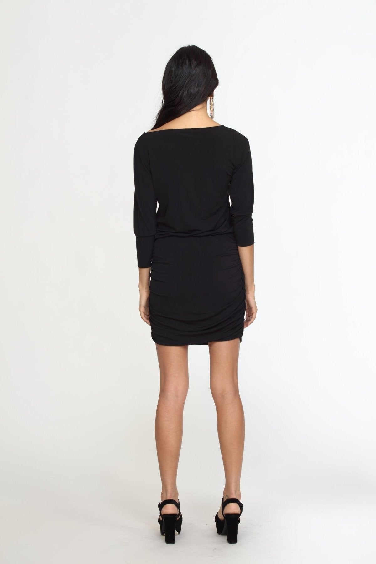 Black ITY Shirred Skirt Dress