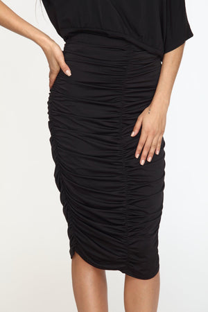 Black Venezia Shirred Skirt