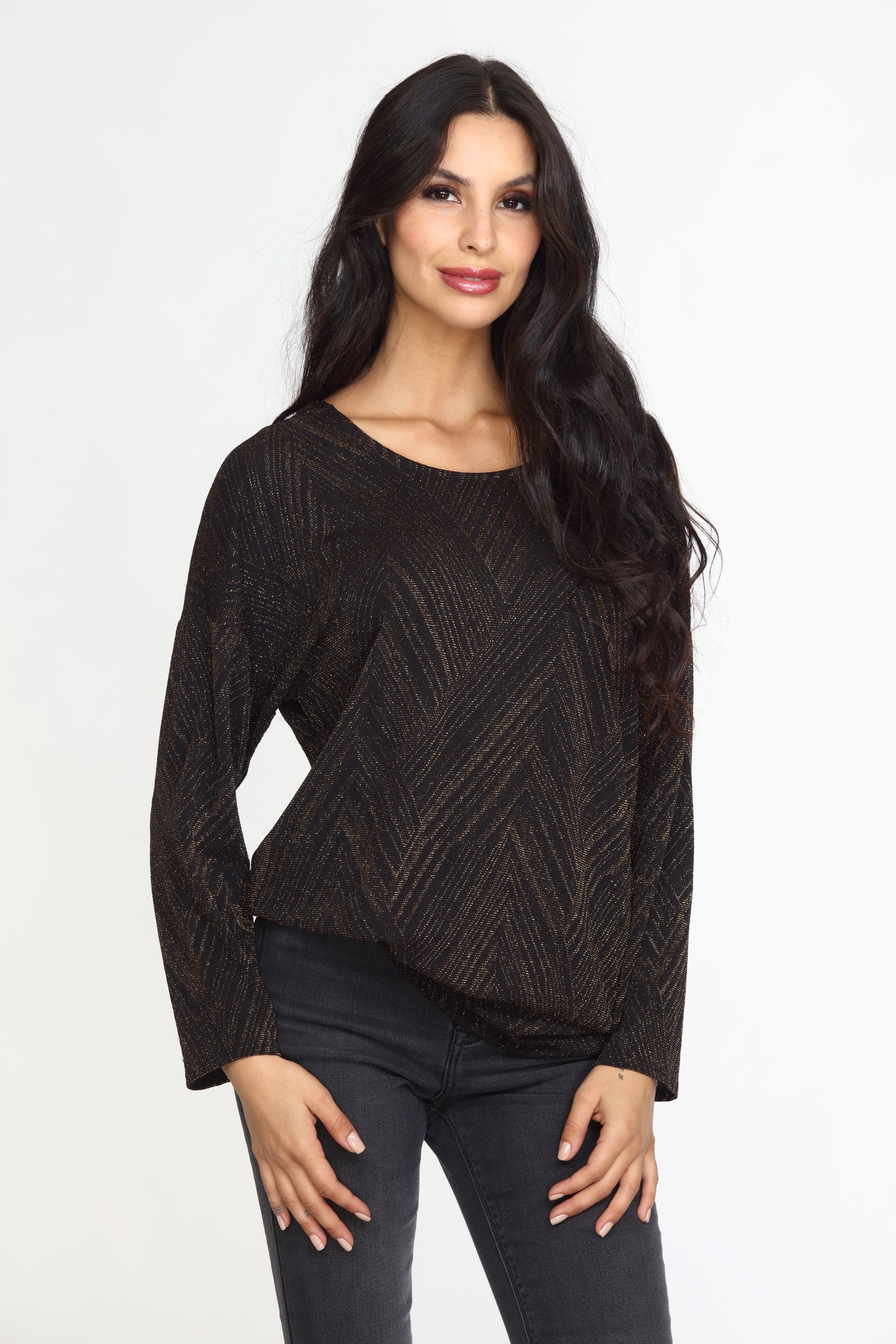 Gold Geo Sparkle Open Back Dolman Top-FINAL SALE