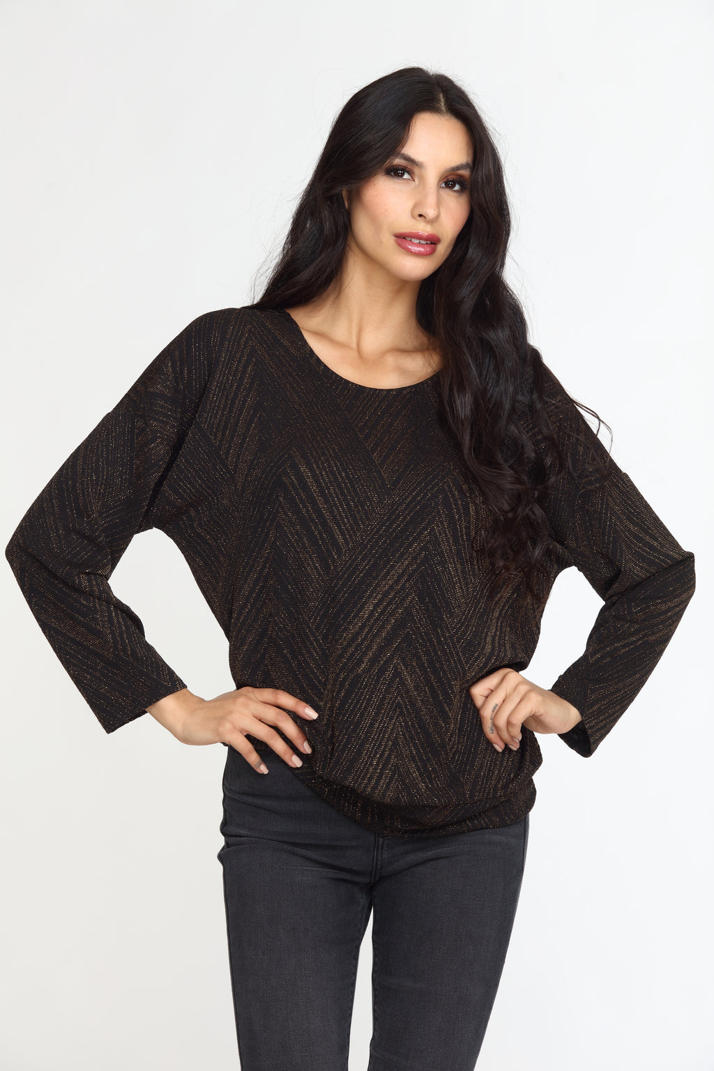 Gold Geo Sparkle Open Back Dolman Top-FINAL SALE