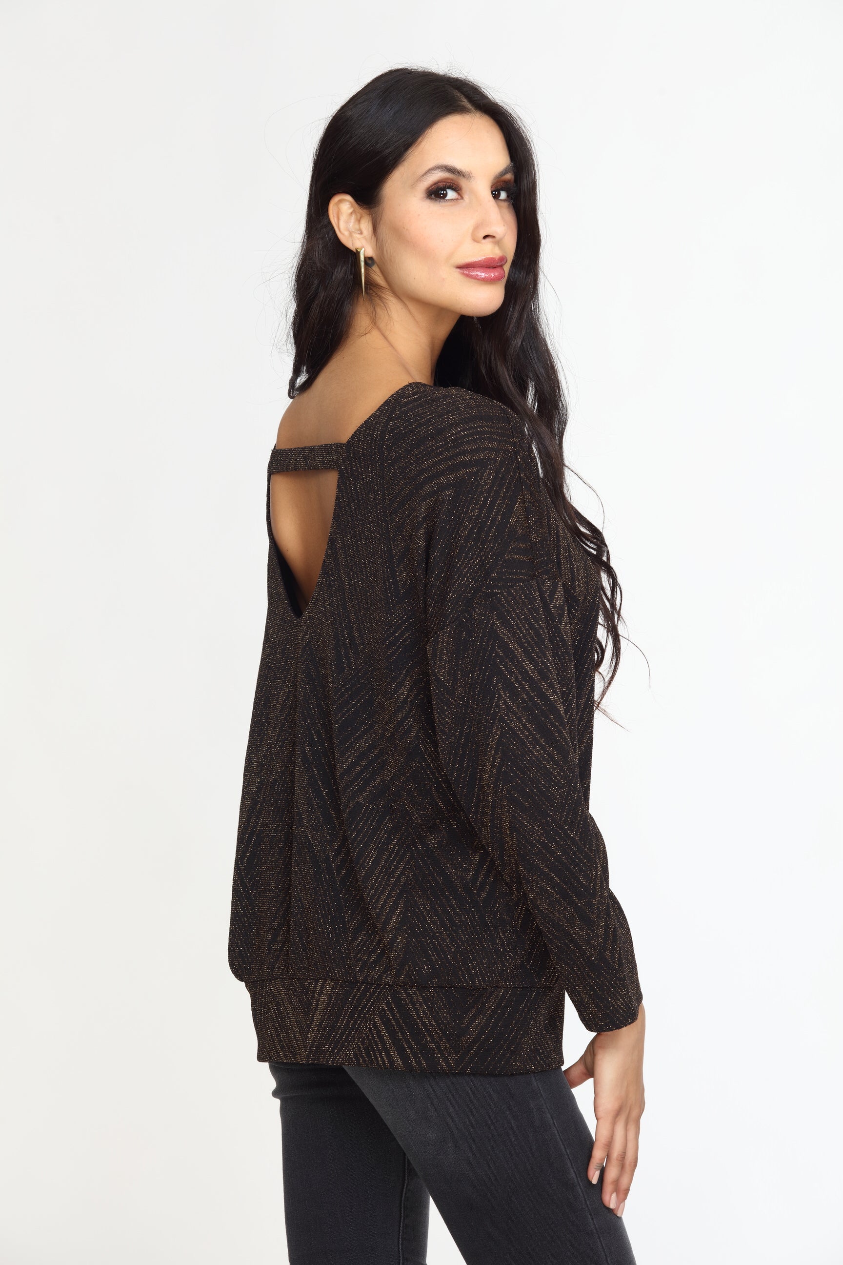 Gold Geo Sparkle Open Back Dolman Top-FINAL SALE