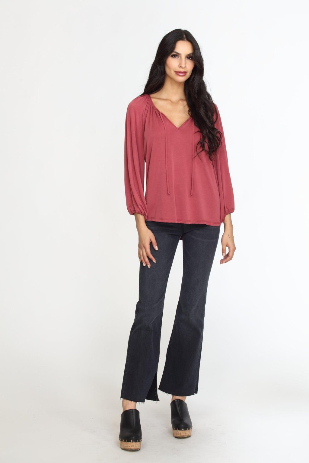 Sangria Cupro Stretch Split Neck Top