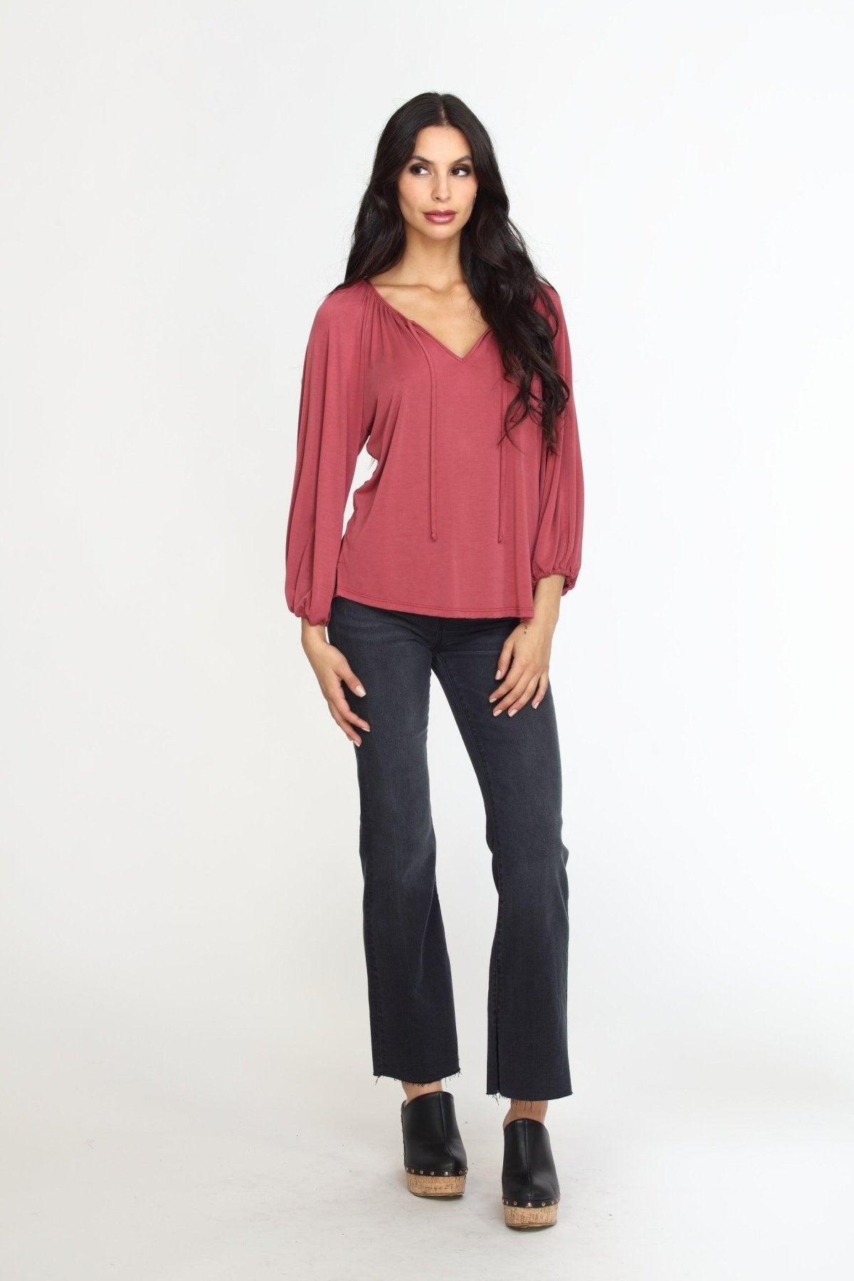 Sangria Cupro Stretch Split Neck Top