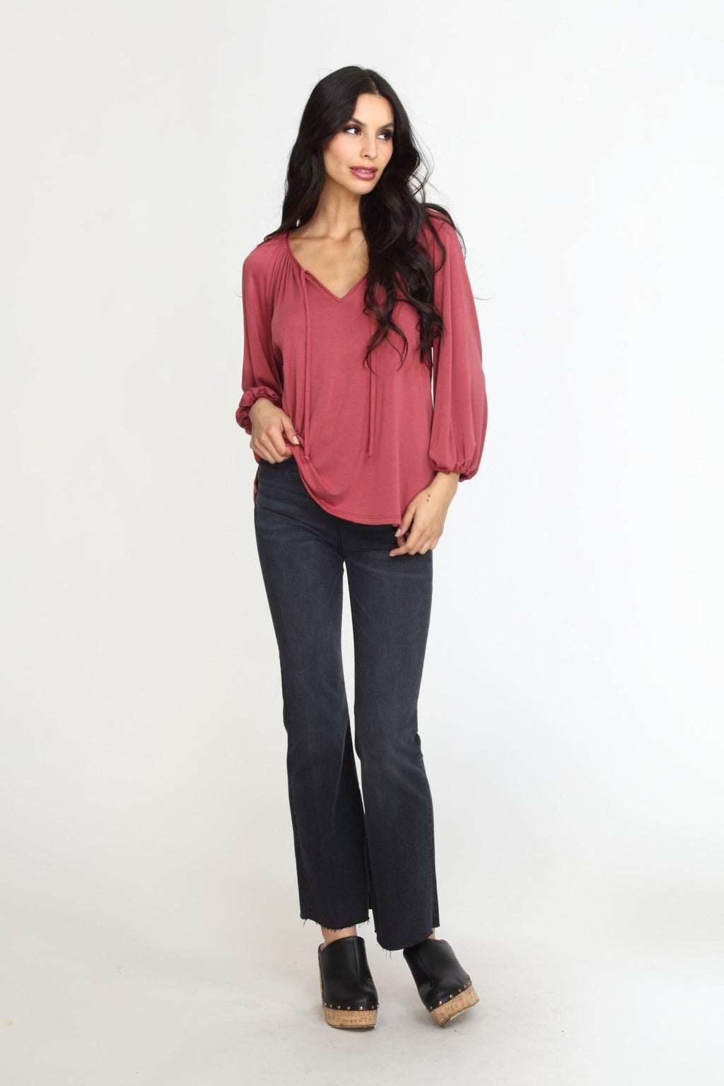 Sangria Cupro Stretch Split Neck Top