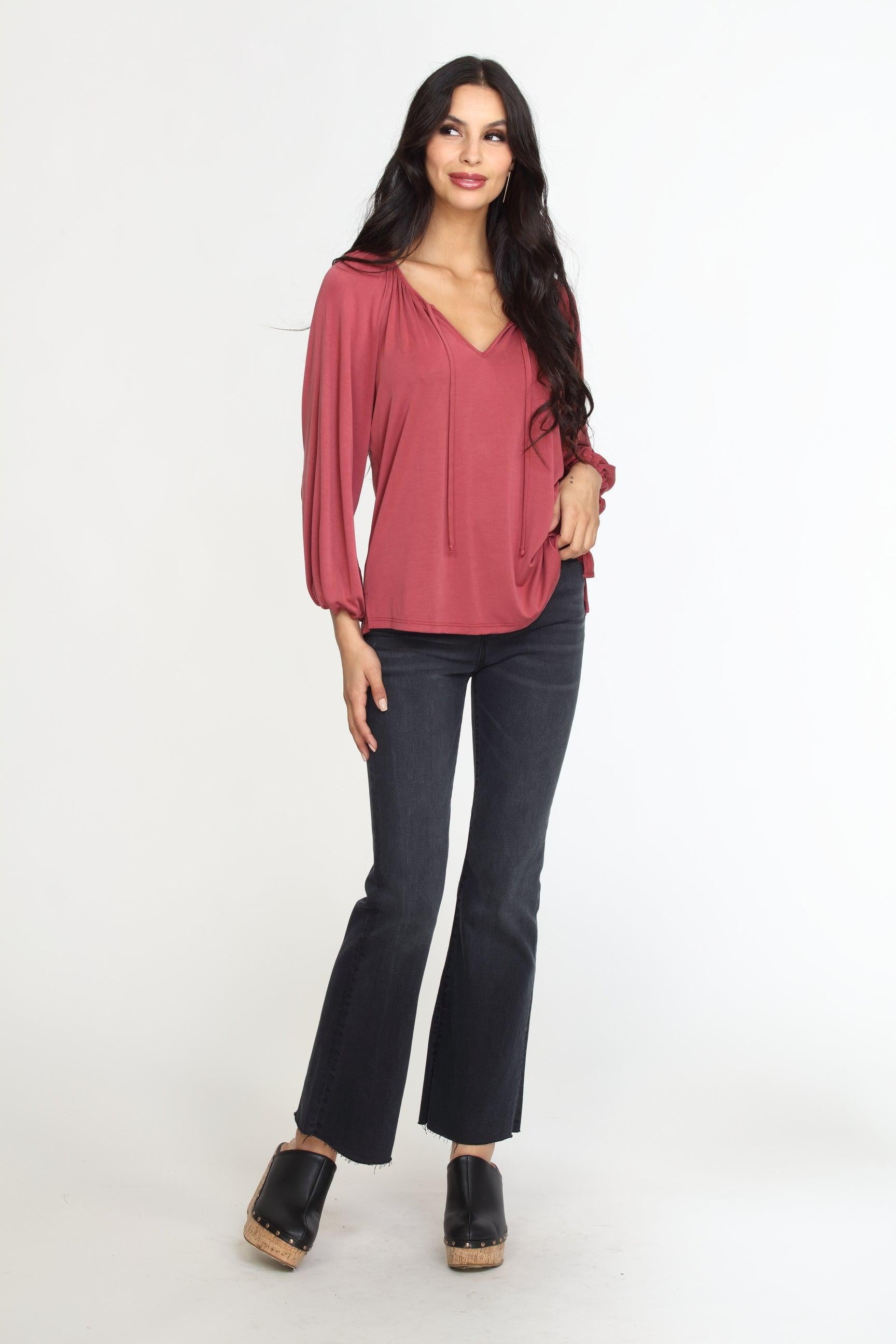 Sangria Cupro Stretch Split Neck Top