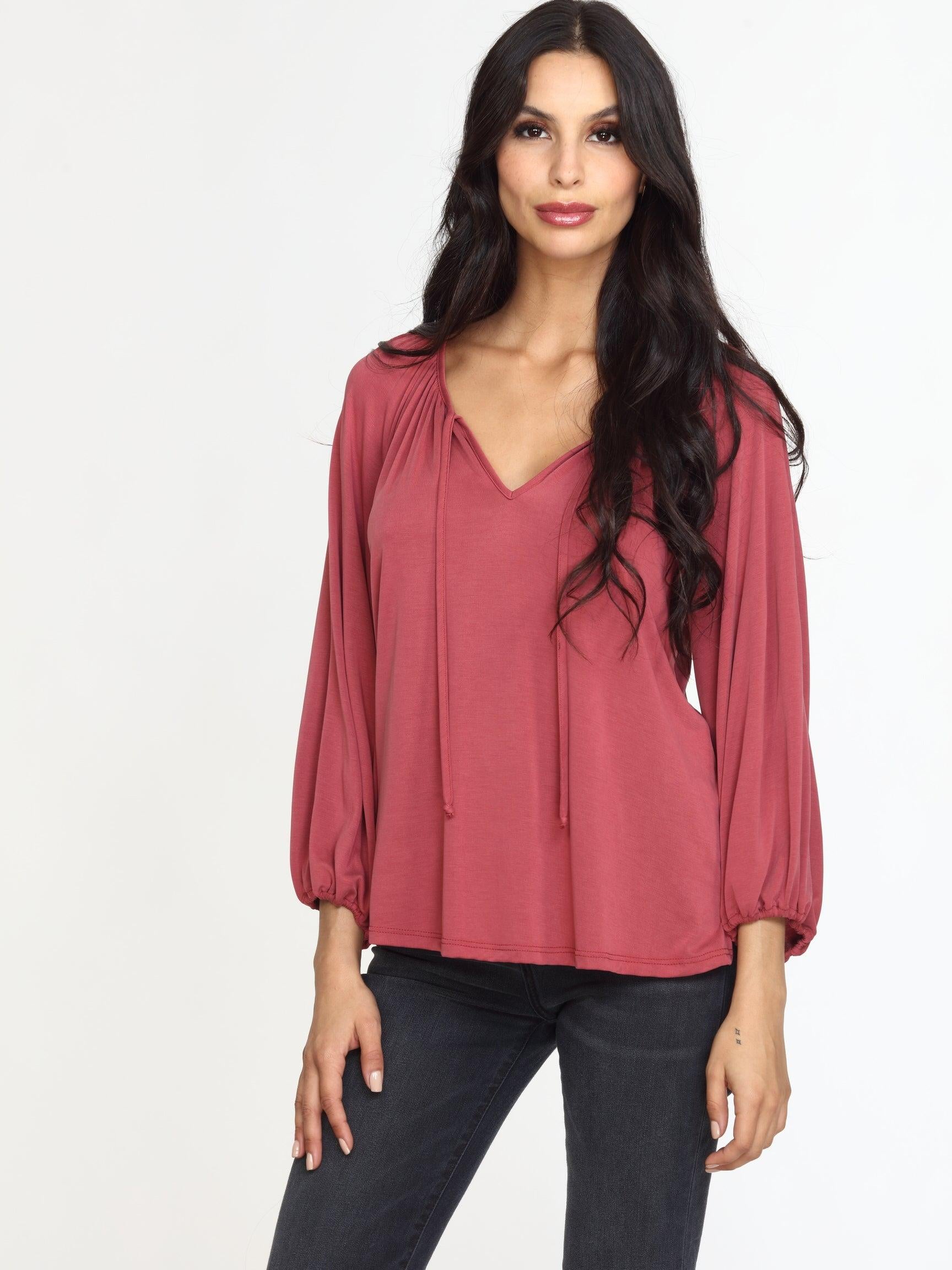 Sangria Cupro Stretch Split Neck Top