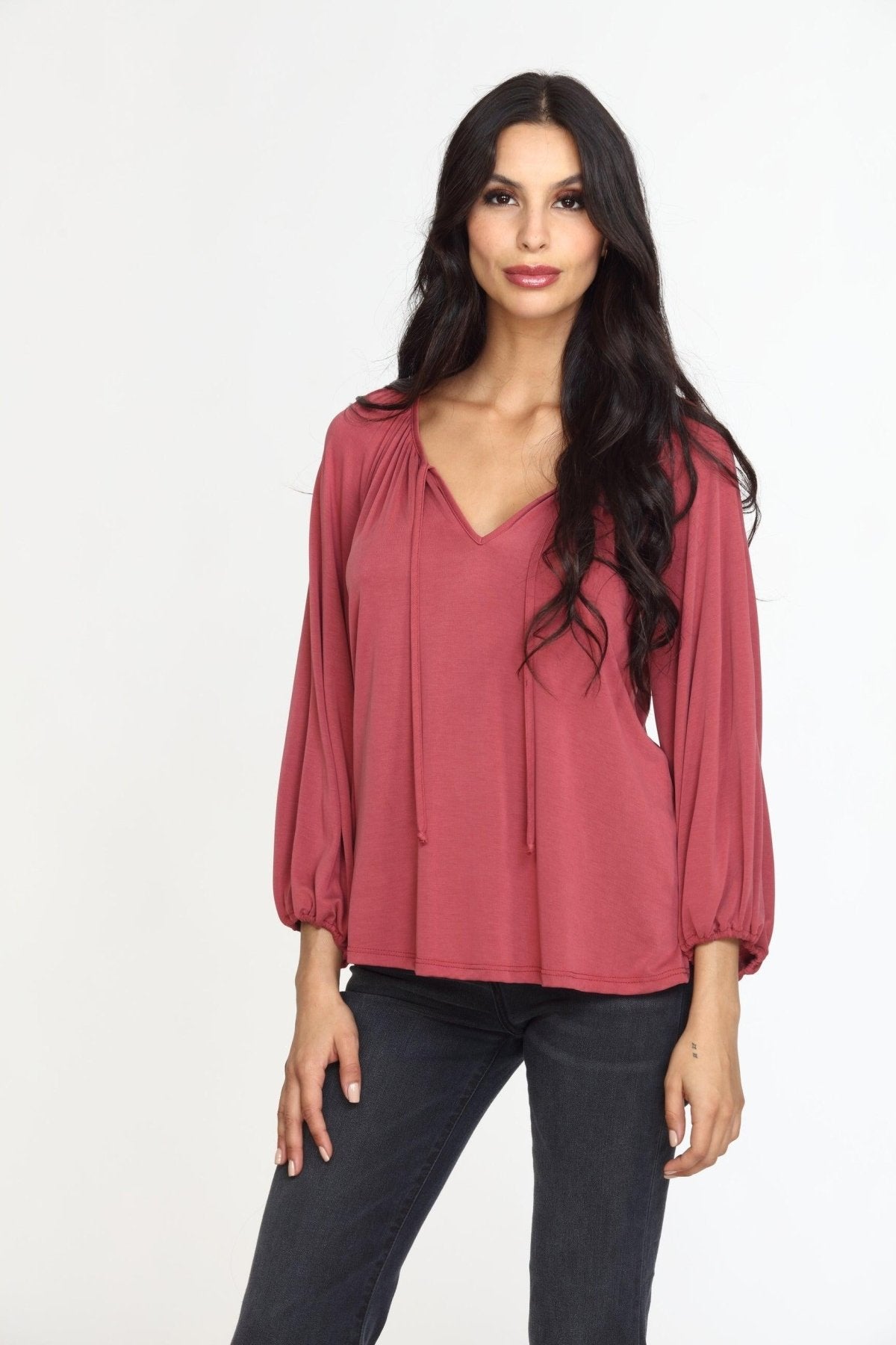Sangria Cupro Stretch Split Neck Top