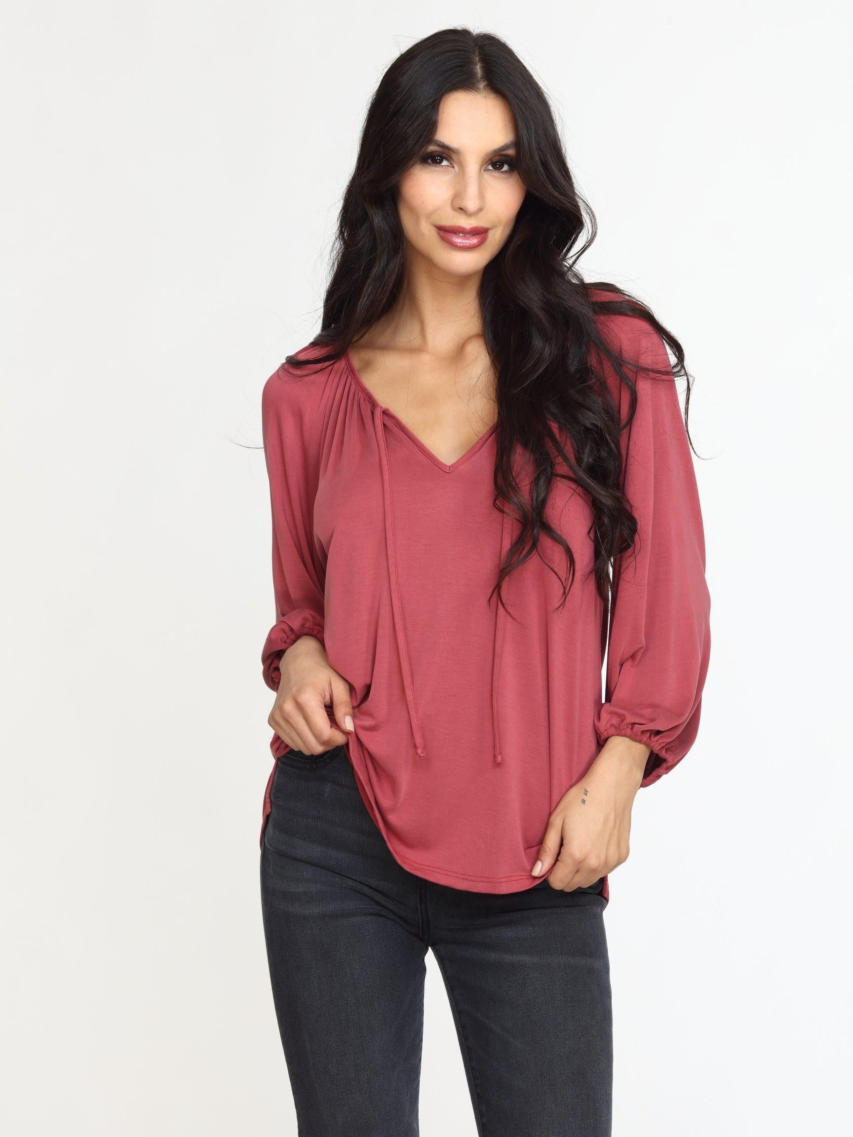 Sangria Cupro Stretch Split Neck Top