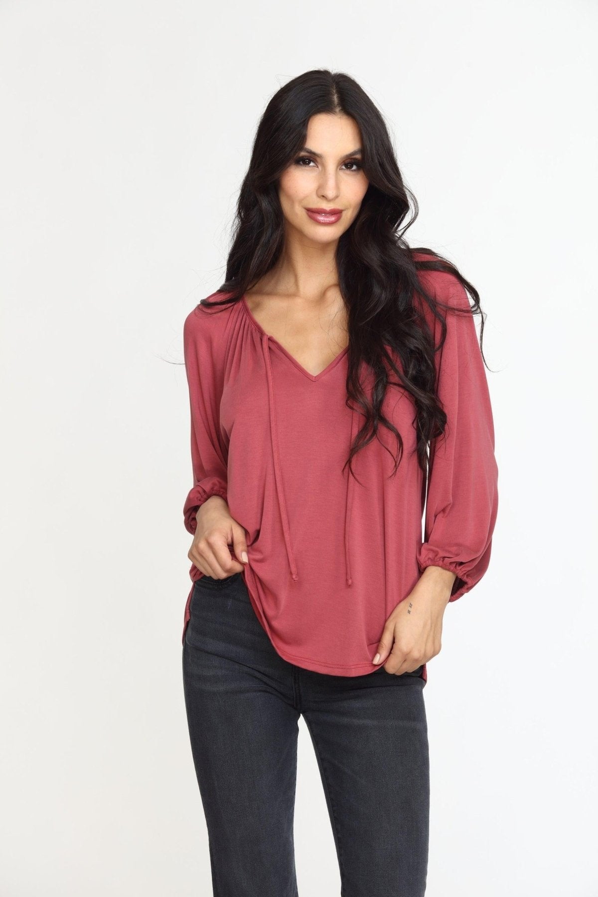 Sangria Cupro Stretch Split Neck Top