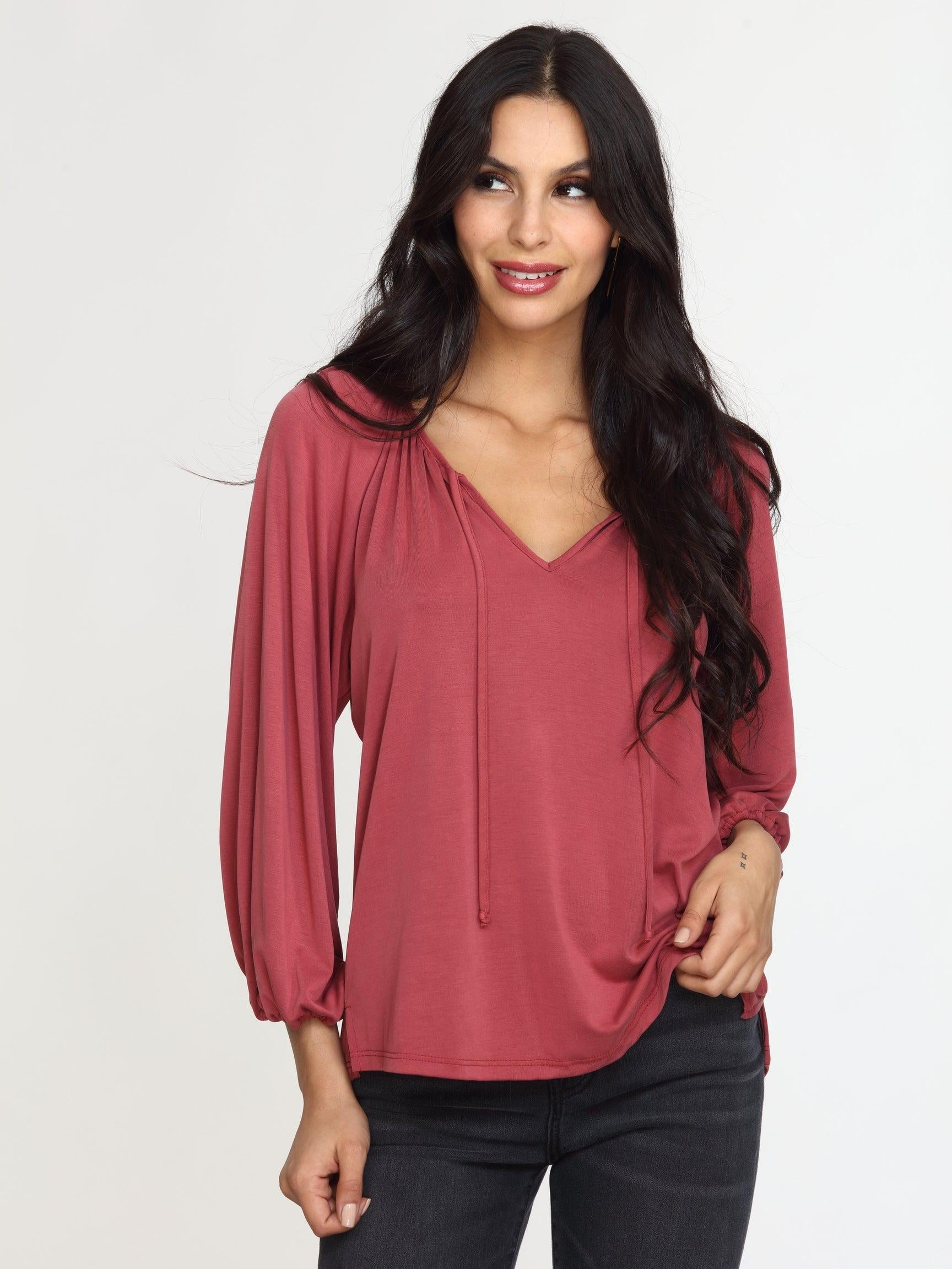 Sangria Cupro Stretch Split Neck Top