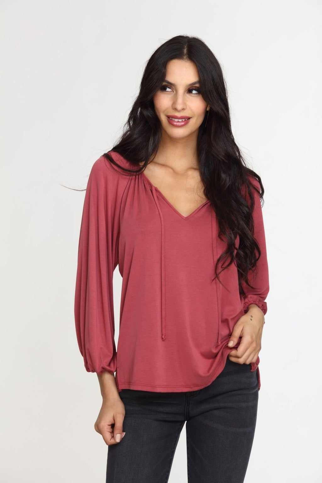 Sangria Cupro Stretch Split Neck Top