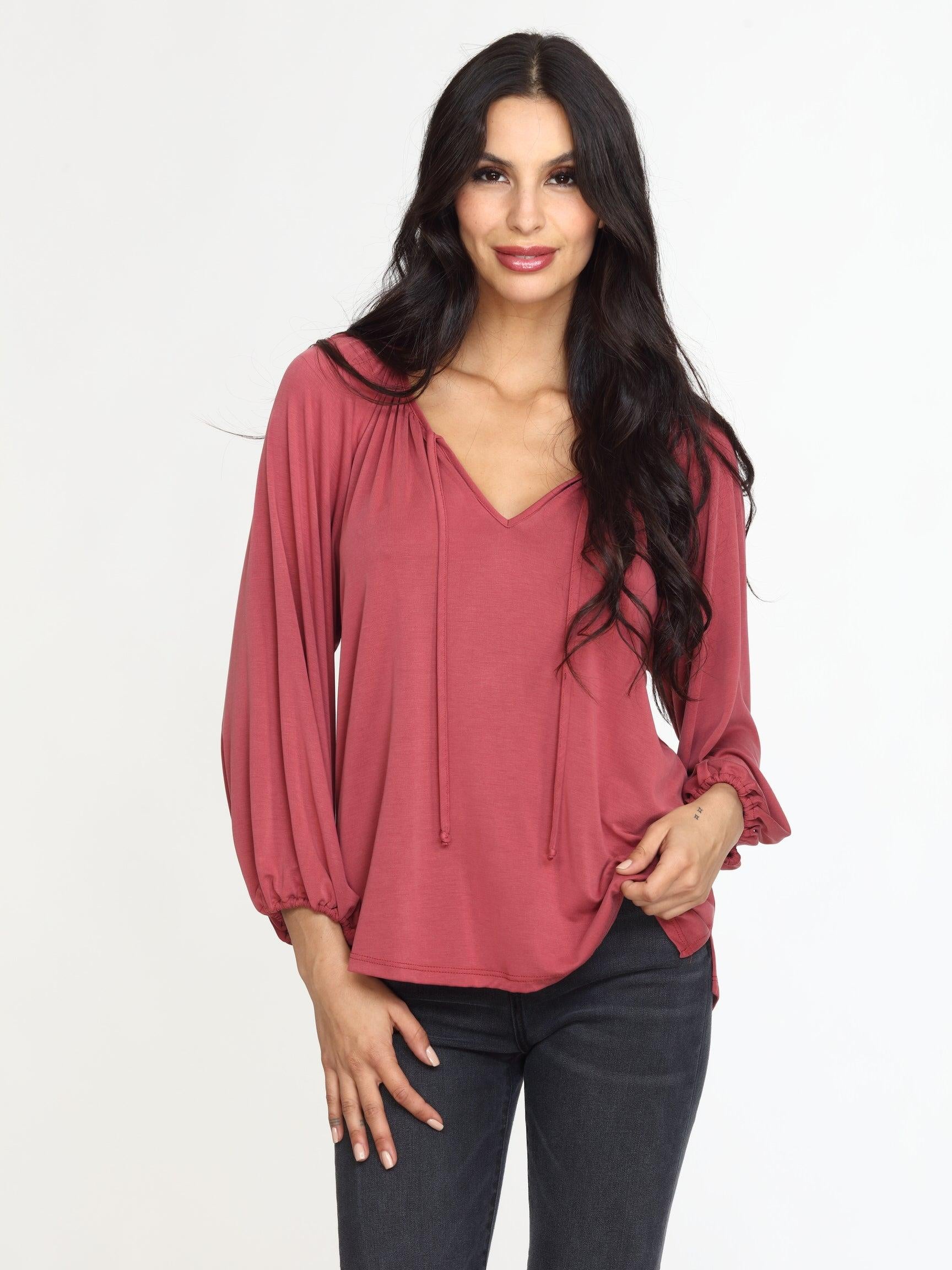 Sangria Cupro Stretch Split Neck Top