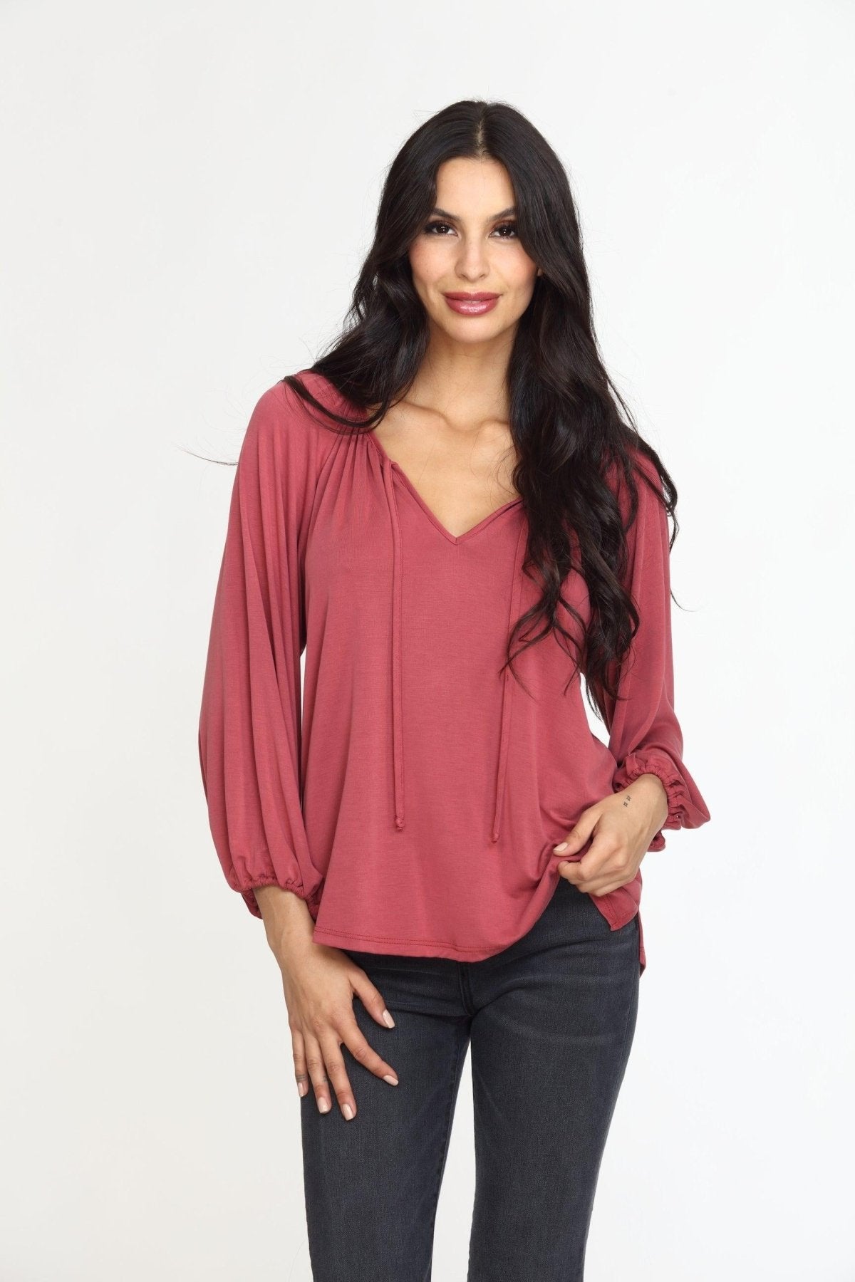 Sangria Cupro Stretch Split Neck Top