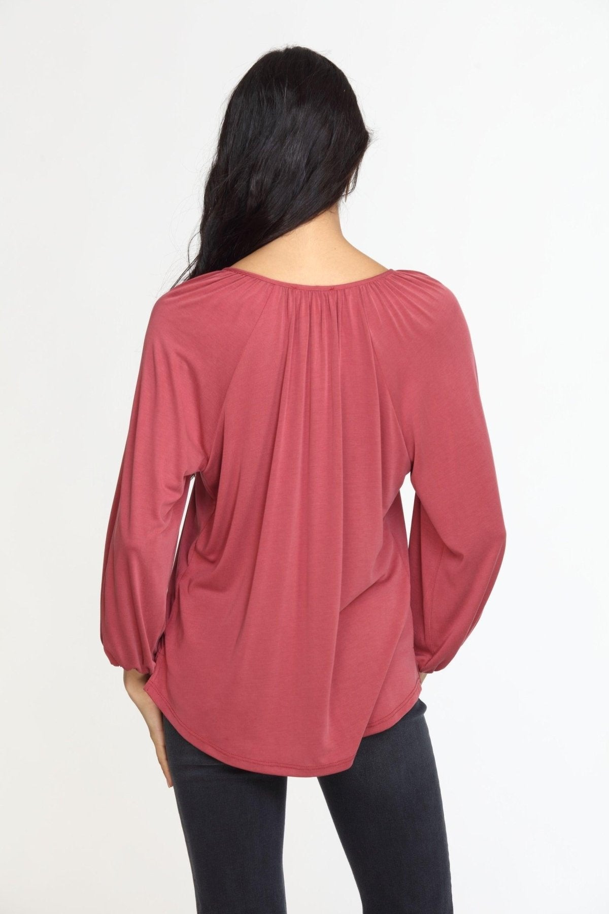 Sangria Cupro Stretch Split Neck Top