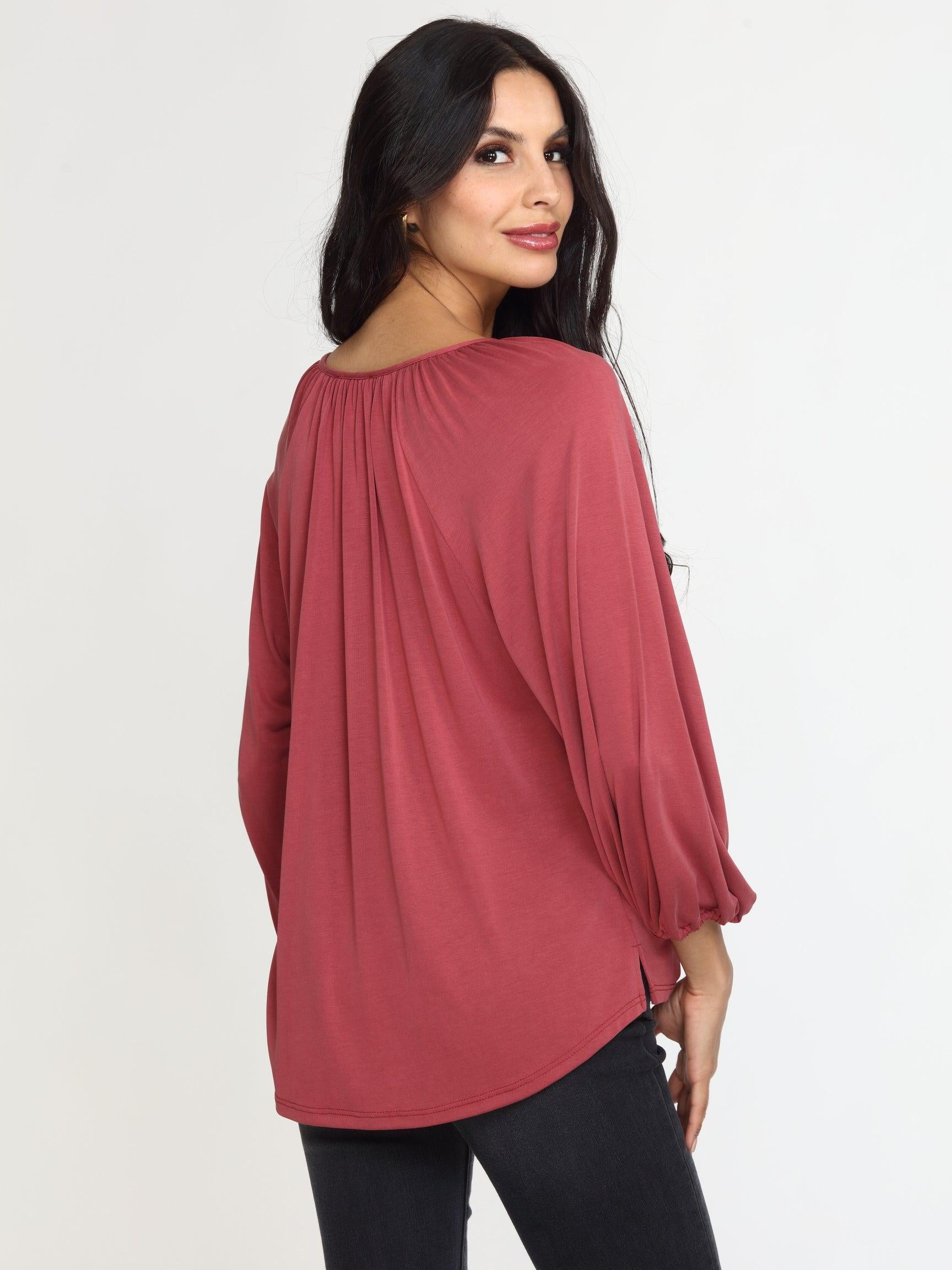 Sangria Cupro Stretch Split Neck Top