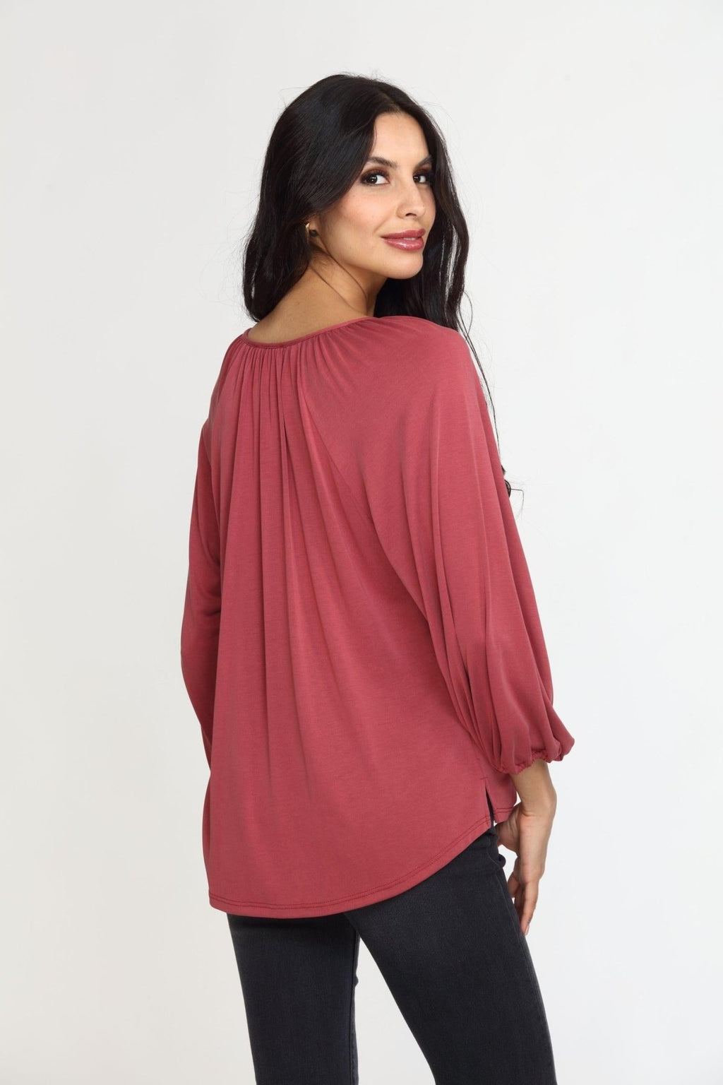 Sangria Cupro Stretch Split Neck Top