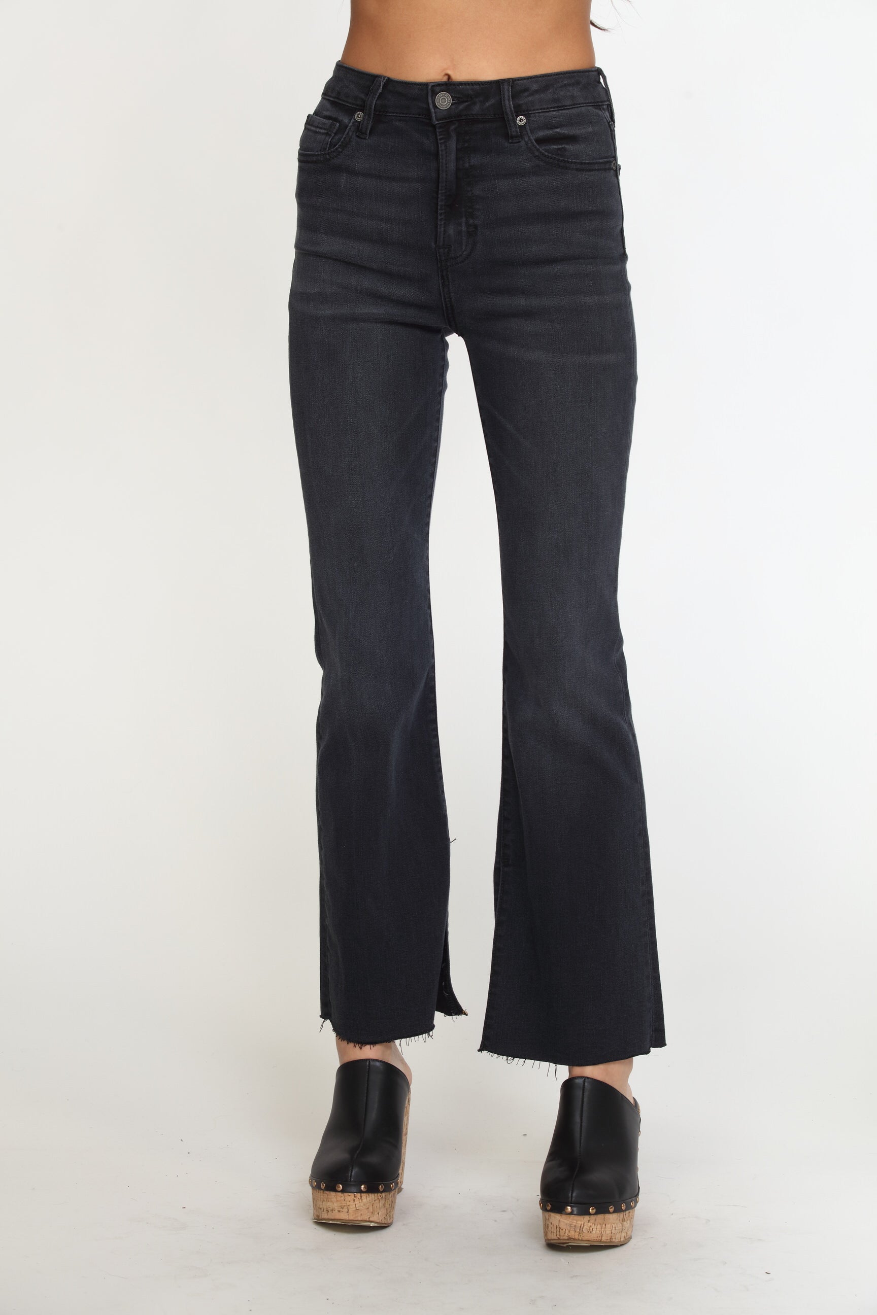 Ryan High Rise Bootcut Stretch Jeans with Slit - Charcoal