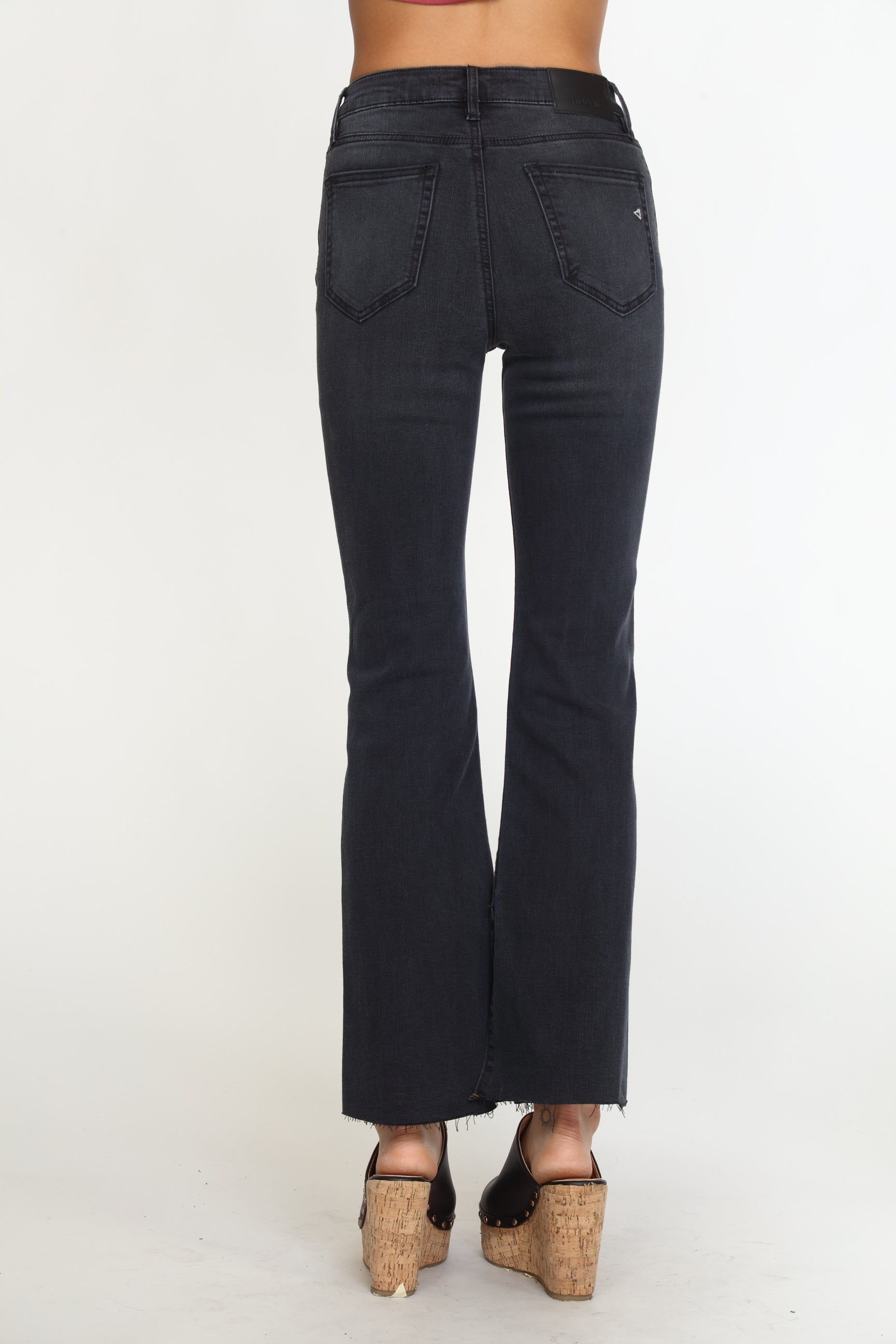 Ryan High Rise Bootcut Stretch Jeans with Slit - Charcoal