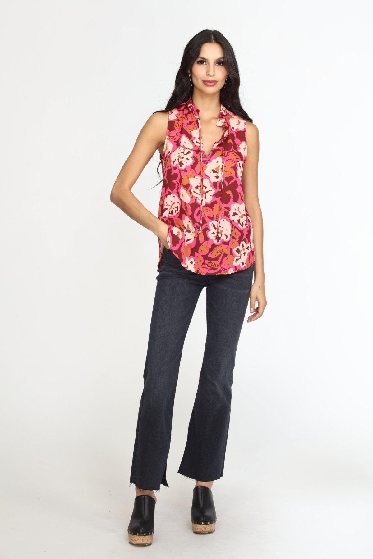 Lea Pleated Neck Sleeveless Blouse-FINAL SALE