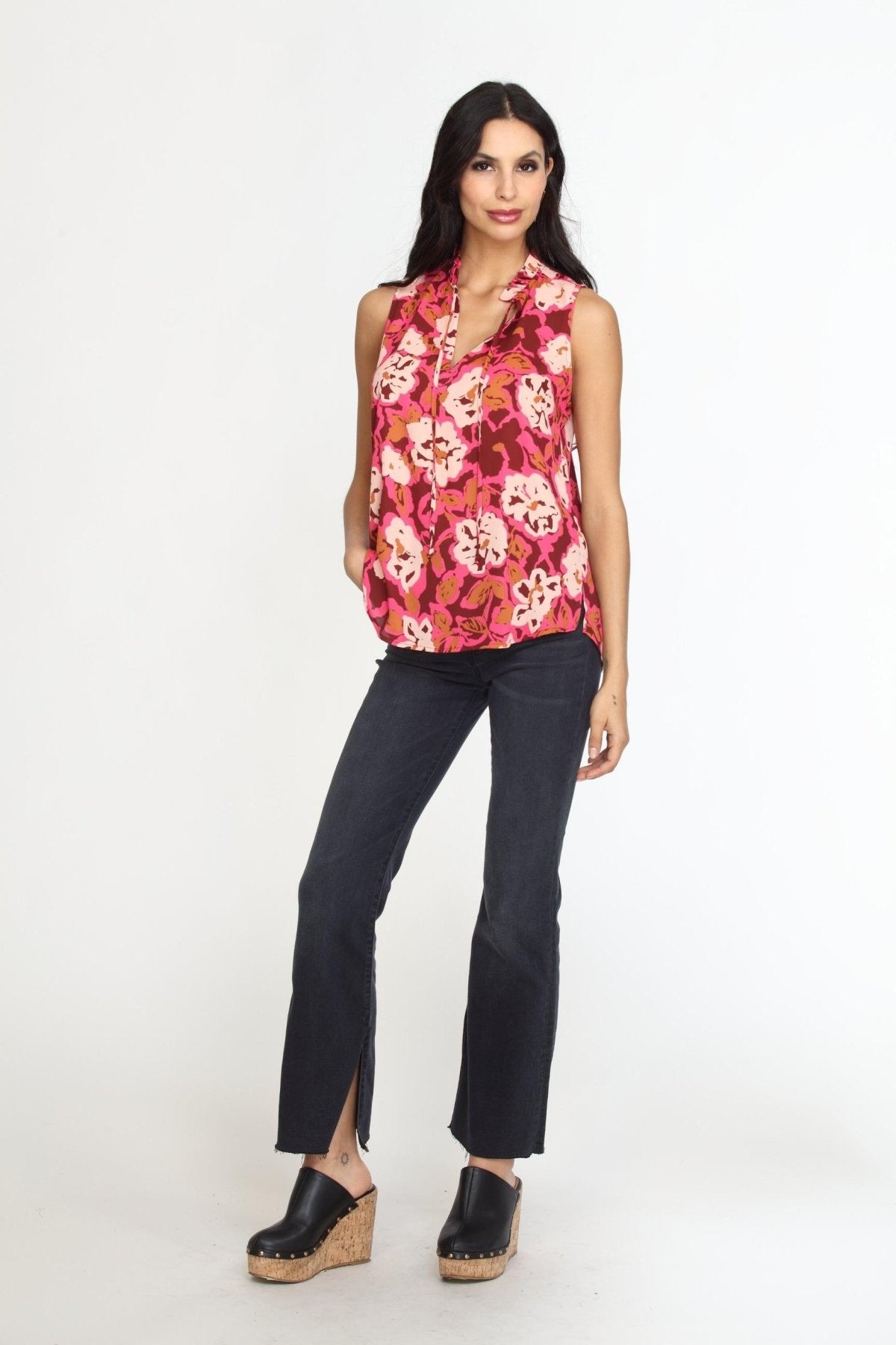 Lea Pleated Neck Sleeveless Blouse-FINAL SALE