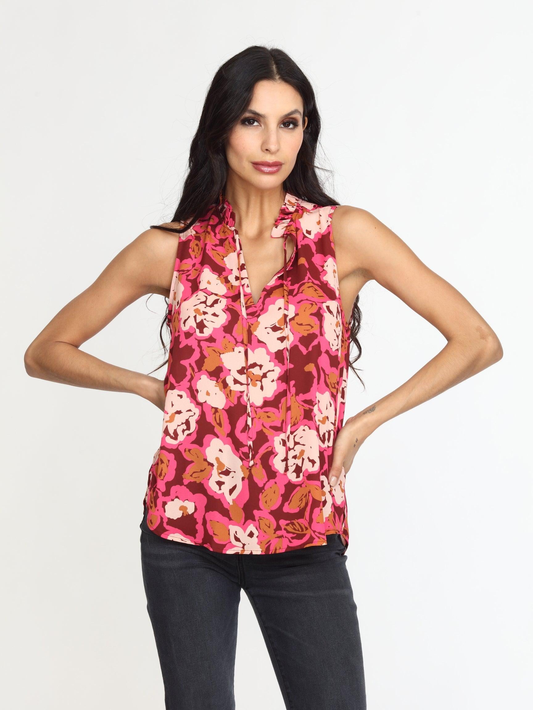 Lea Pleated Neck Sleeveless Blouse-FINAL SALE