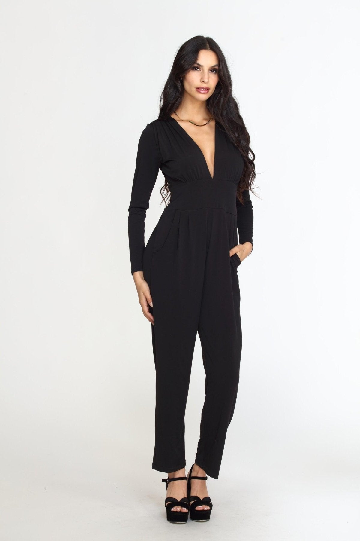 Black Deep V-Neck Jumpsuit -FINAL SALE