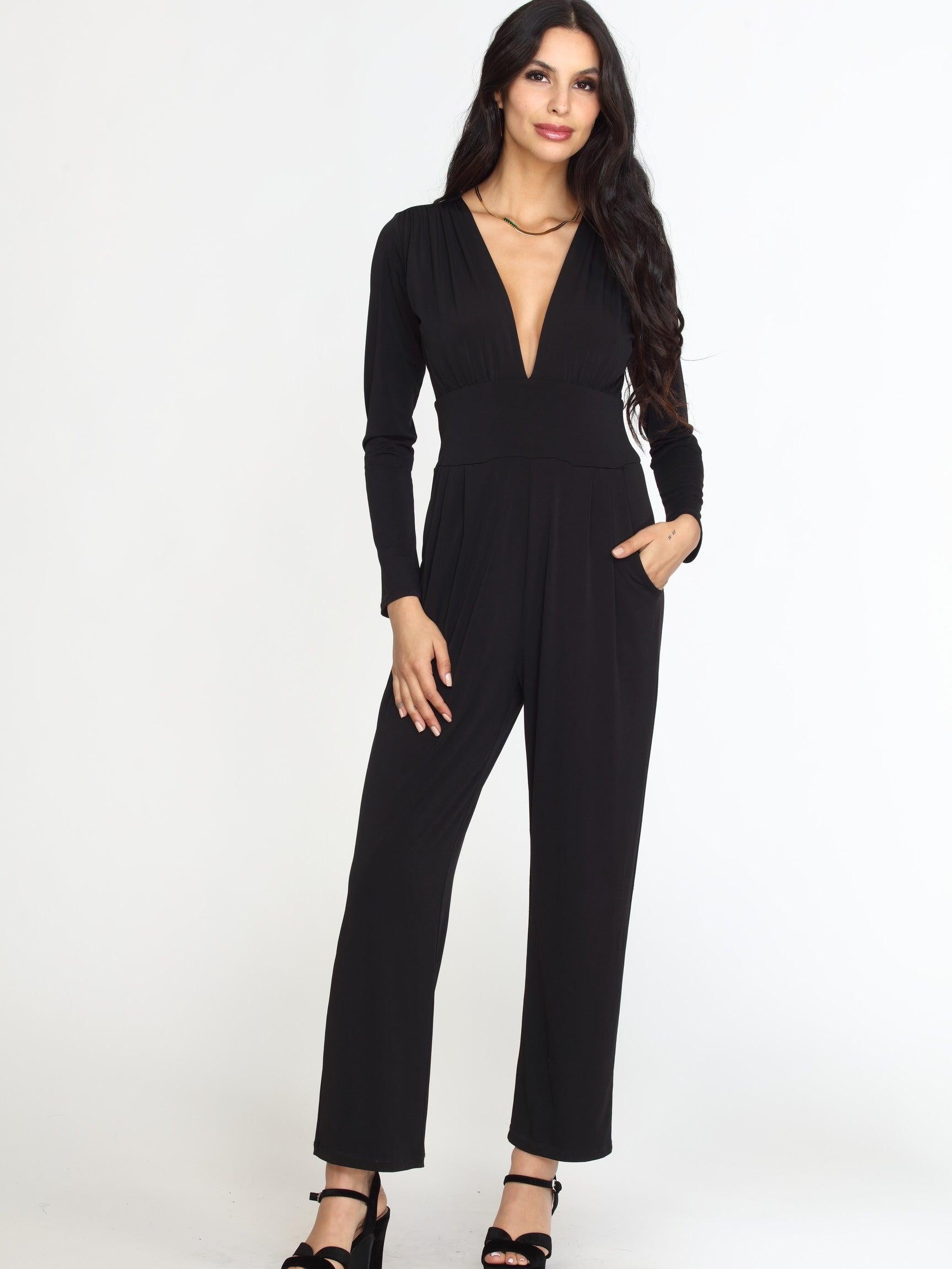 Black Deep V-Neck Jumpsuit -FINAL SALE