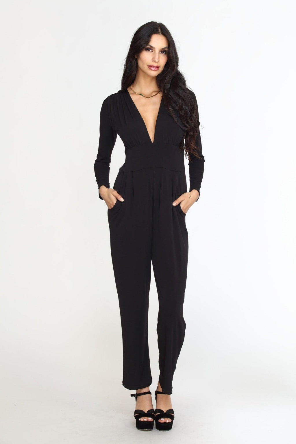 Black Deep V-Neck Jumpsuit -FINAL SALE
