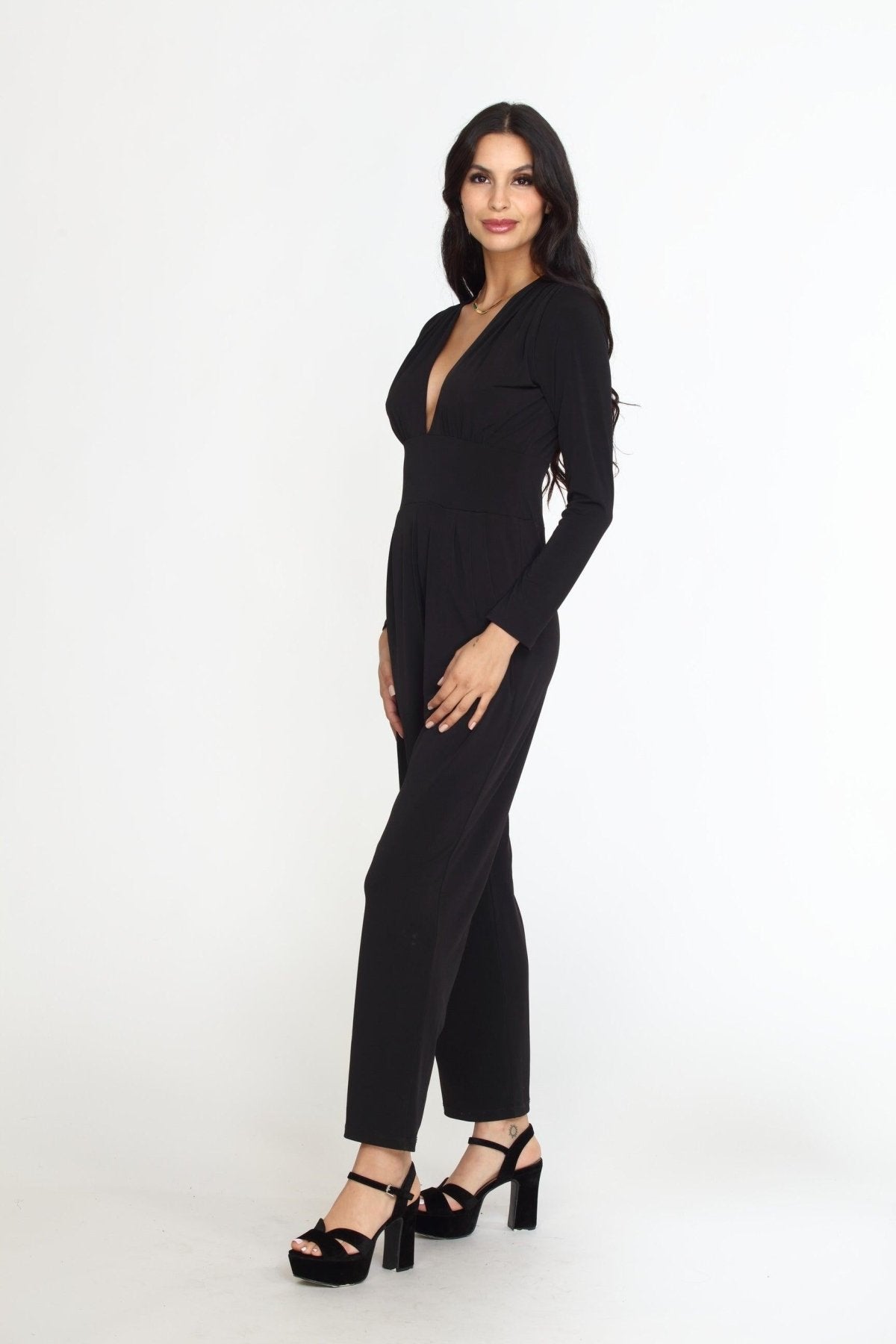 Black Deep V-Neck Jumpsuit -FINAL SALE