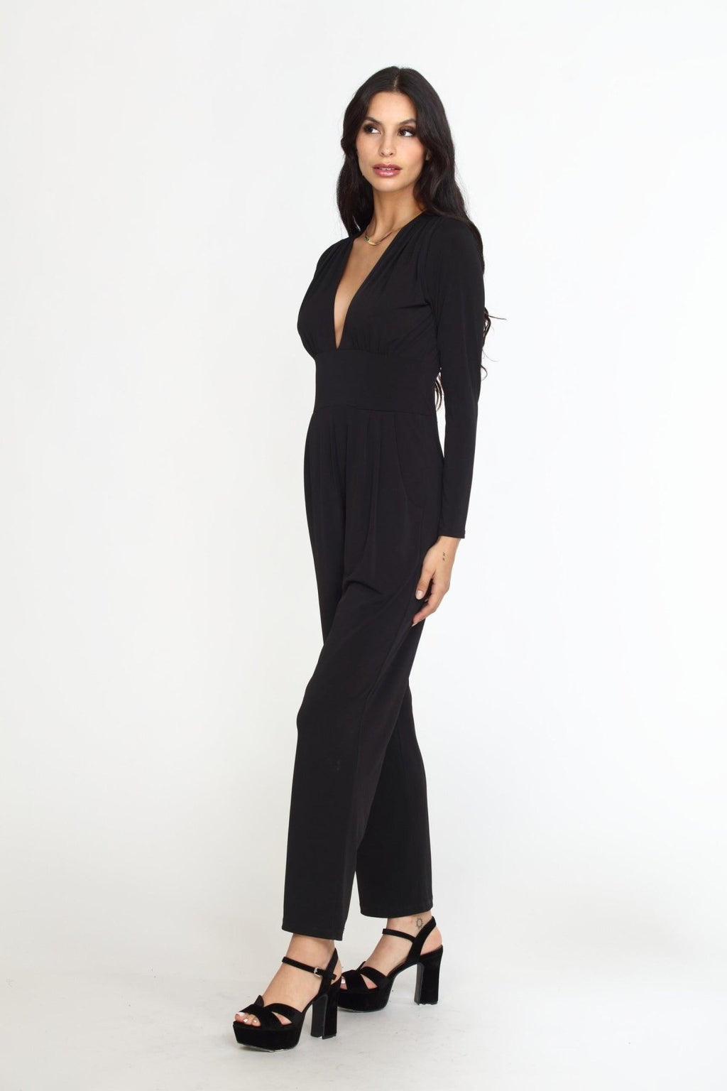 Black Deep V-Neck Jumpsuit -FINAL SALE