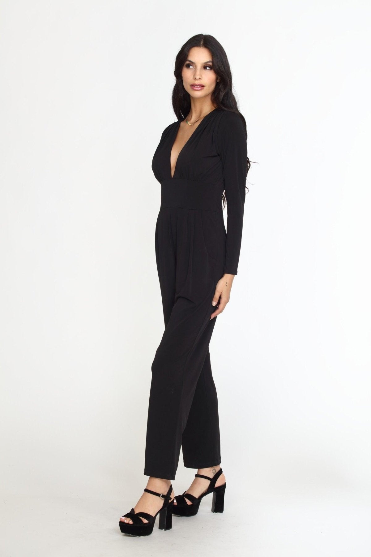 Black Deep V-Neck Jumpsuit -FINAL SALE
