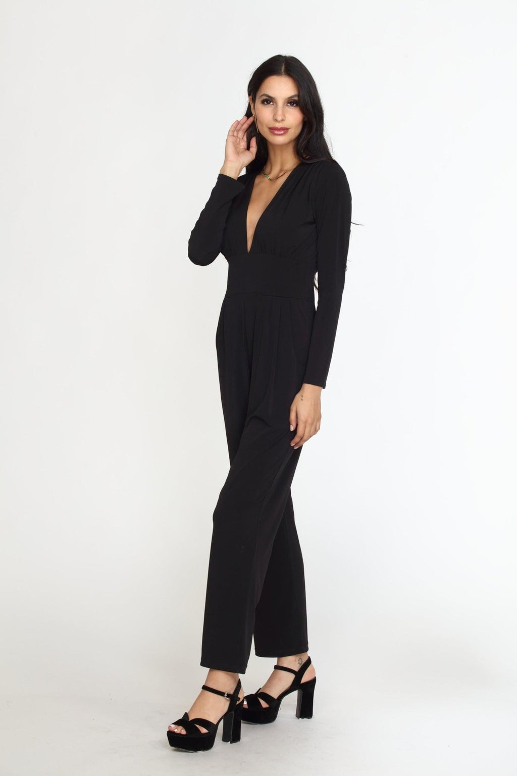 Black Deep V-Neck Jumpsuit -FINAL SALE