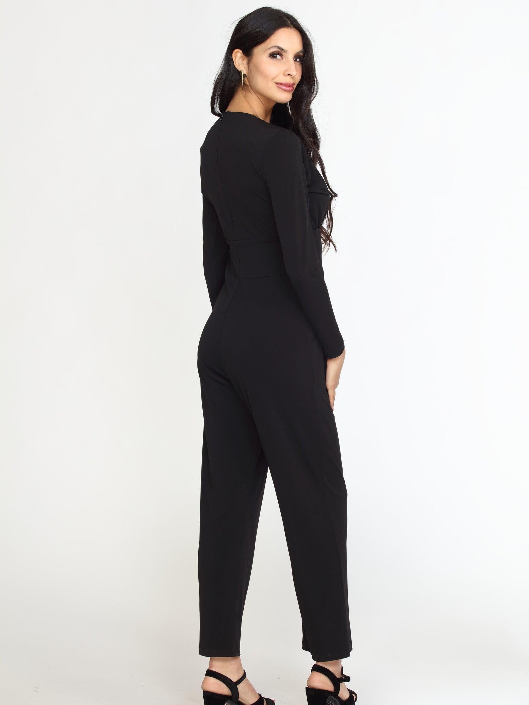 Black Deep V-Neck Jumpsuit -FINAL SALE