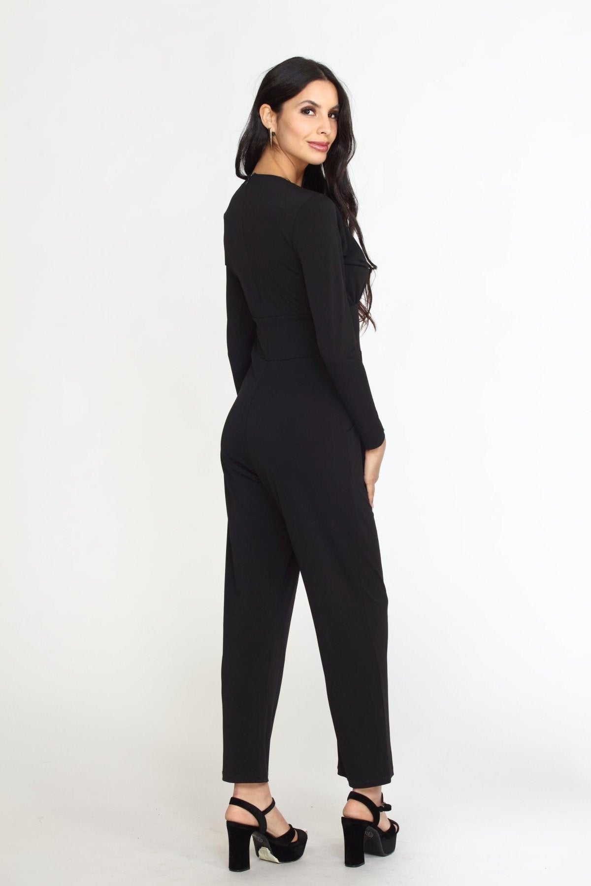 Black Deep V-Neck Jumpsuit -FINAL SALE