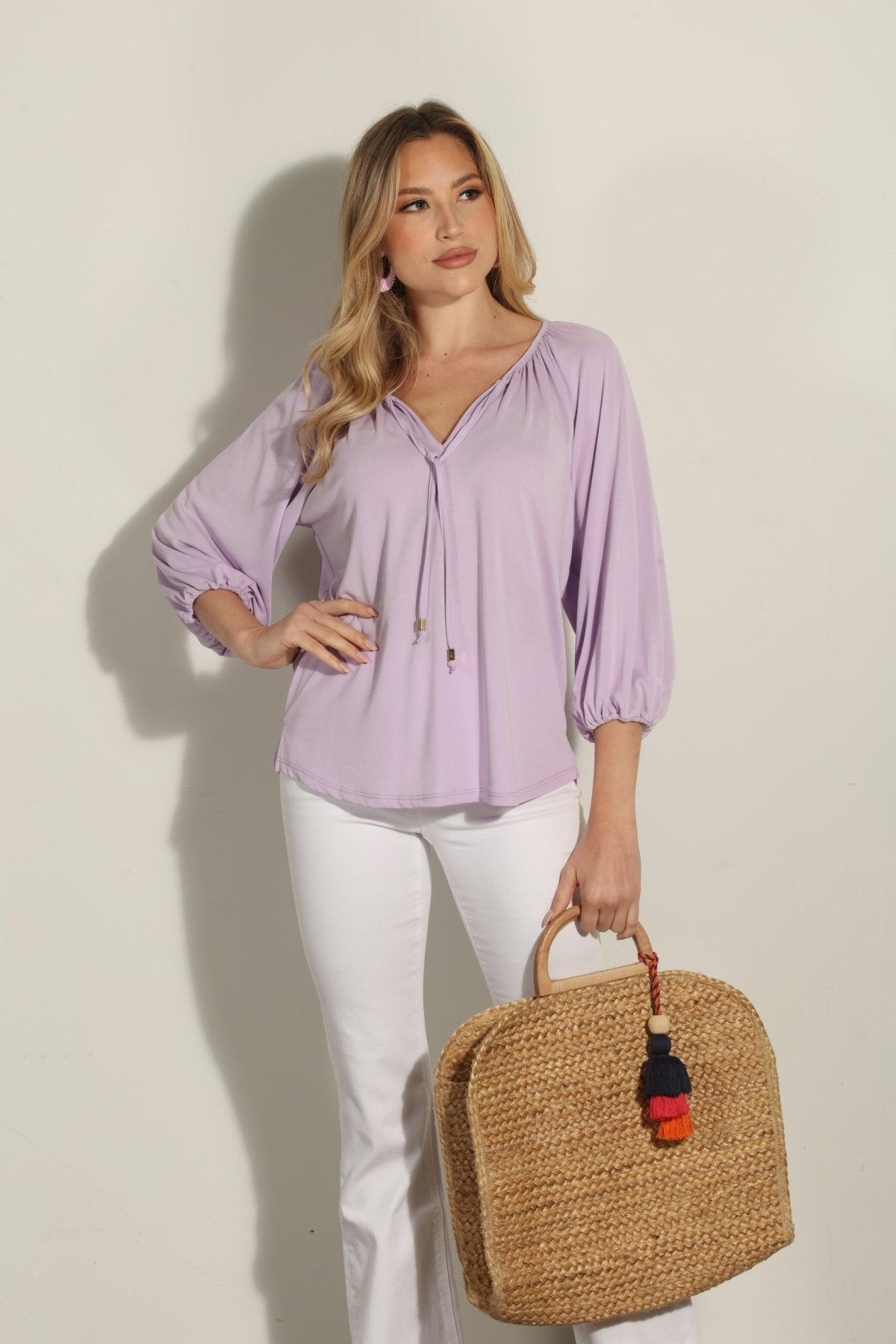Lilac Cupro Stretch Split Neck Top-BEST SELLER