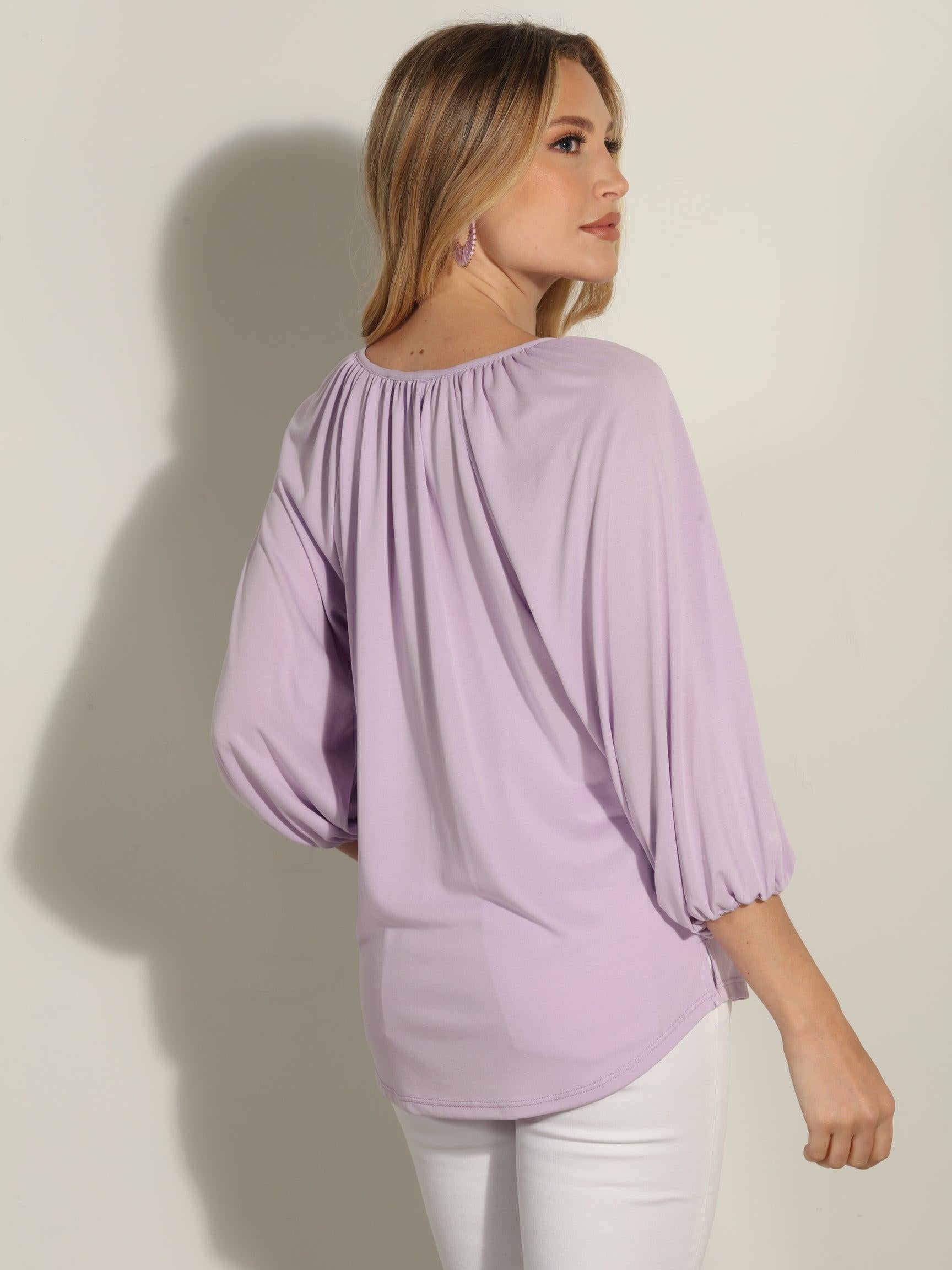 Lilac Cupro Stretch Split Neck Top-BEST SELLER