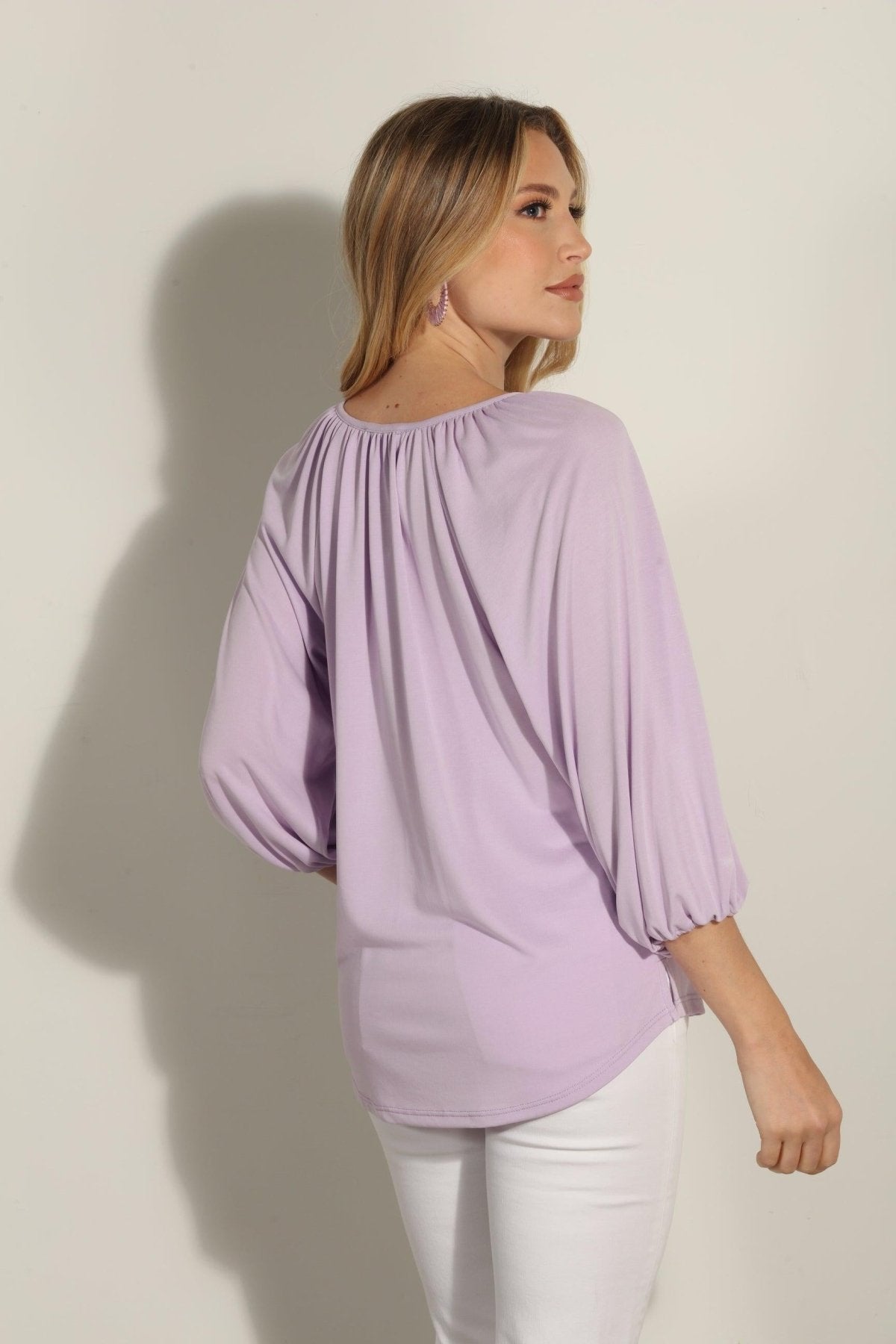 Lilac Cupro Stretch Split Neck Top-BEST SELLER