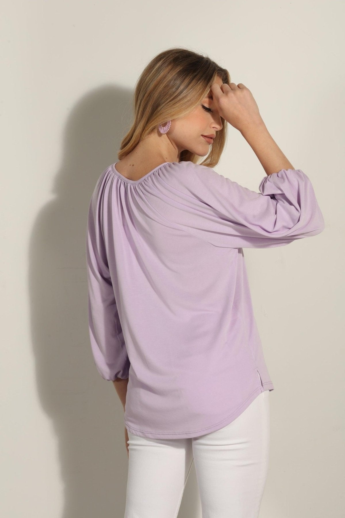 Lilac Cupro Stretch Split Neck Top-BEST SELLER