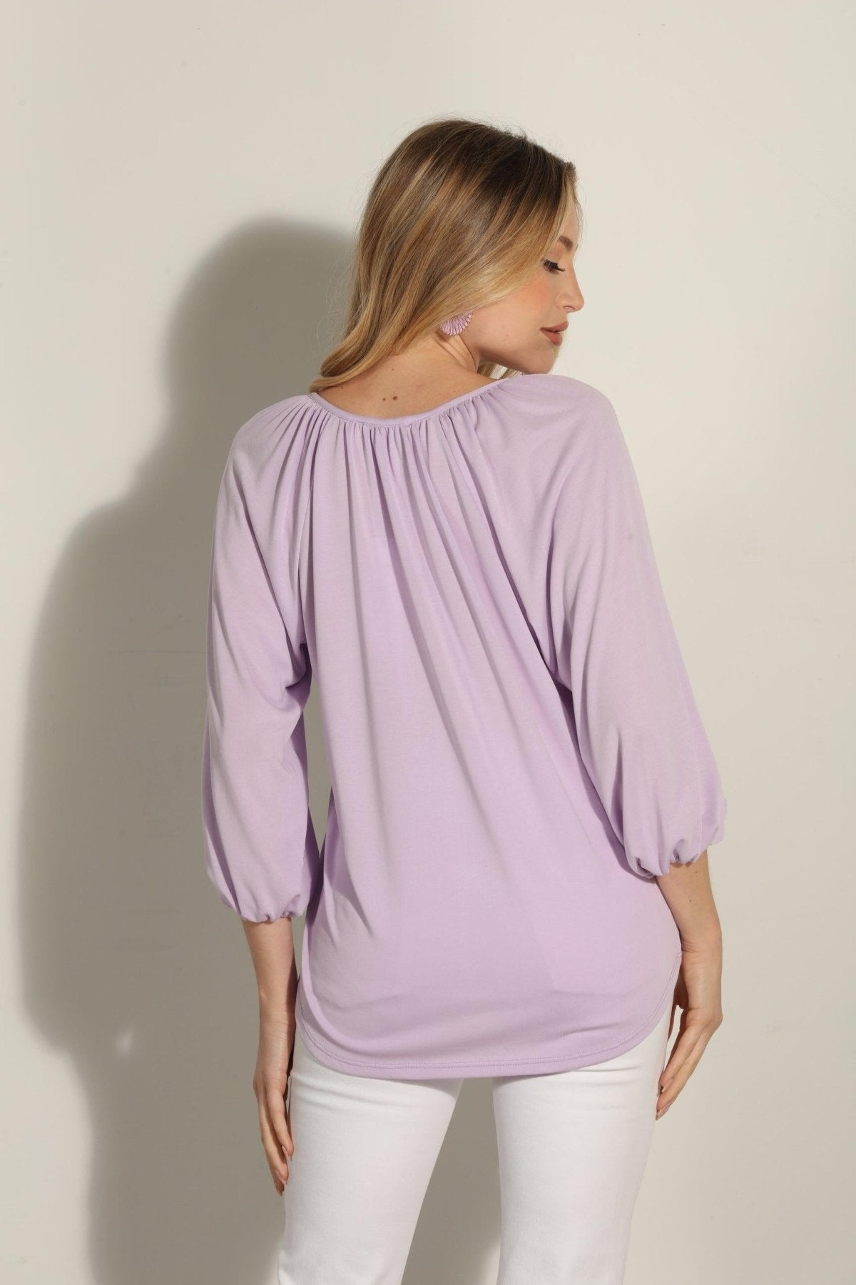 Lilac Cupro Stretch Split Neck Top-BEST SELLER