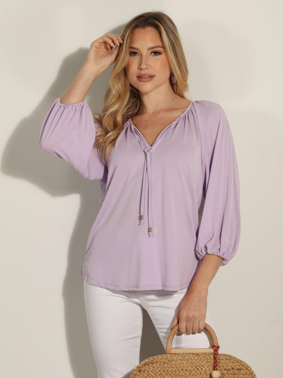 Lilac Cupro Stretch Split Neck Top-BEST SELLER