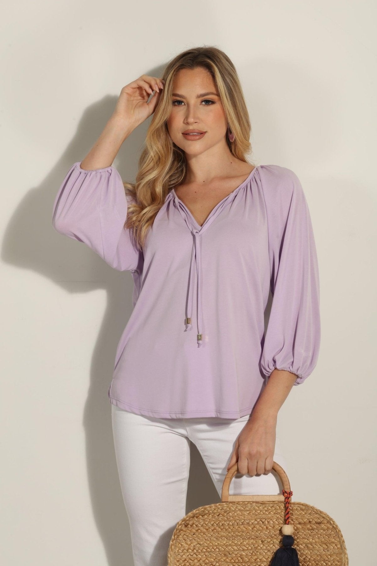 Lilac Cupro Stretch Split Neck Top-BEST SELLER
