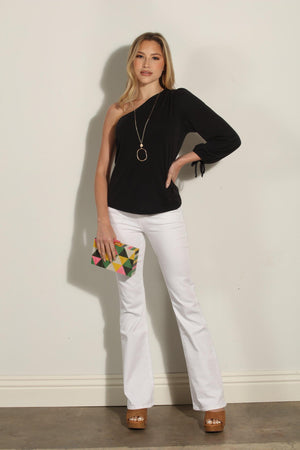 Black Cupro One Shoulder Asymmetrical Top