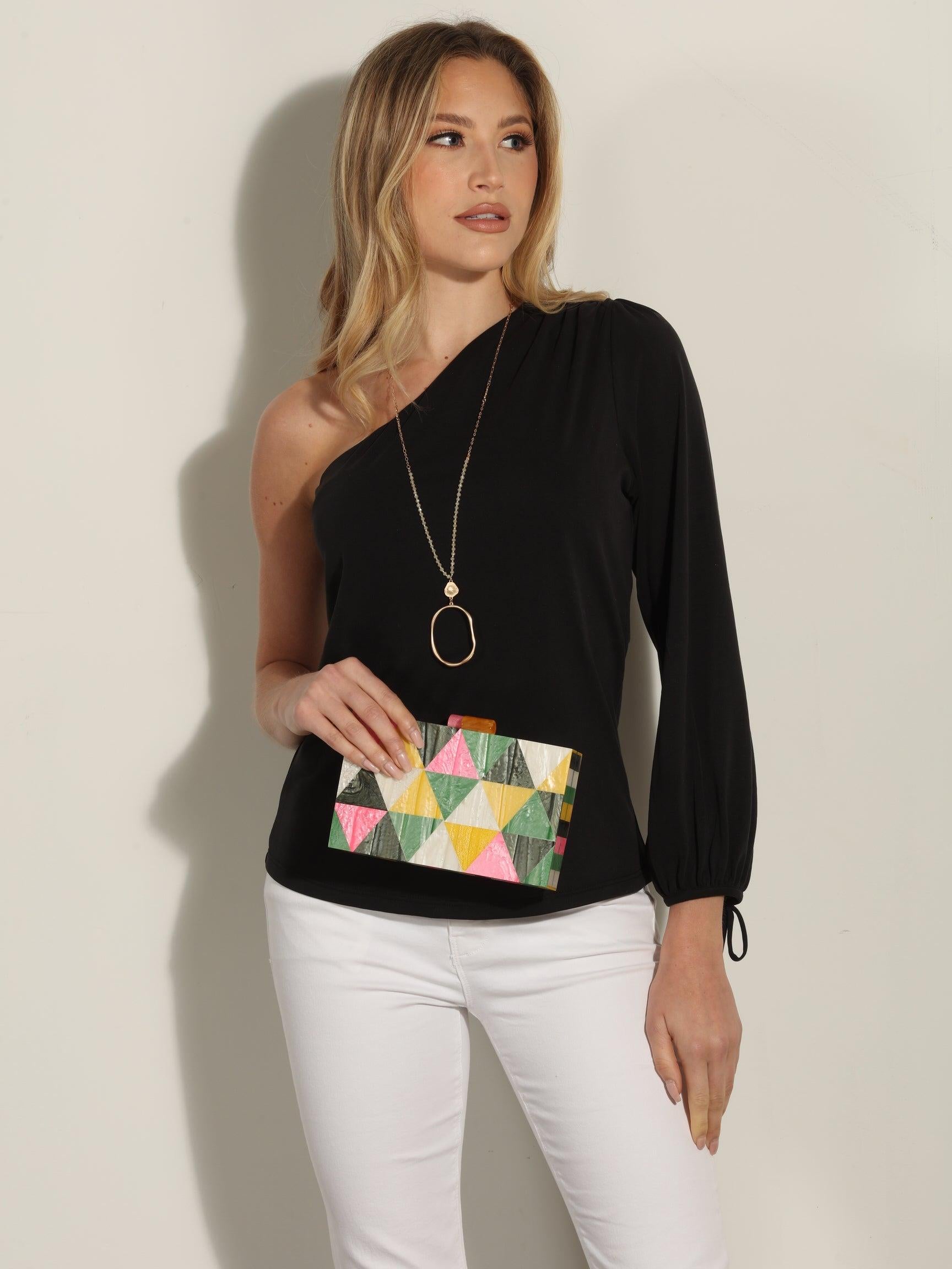 Black Cupro One Shoulder Asymmetrical Top
