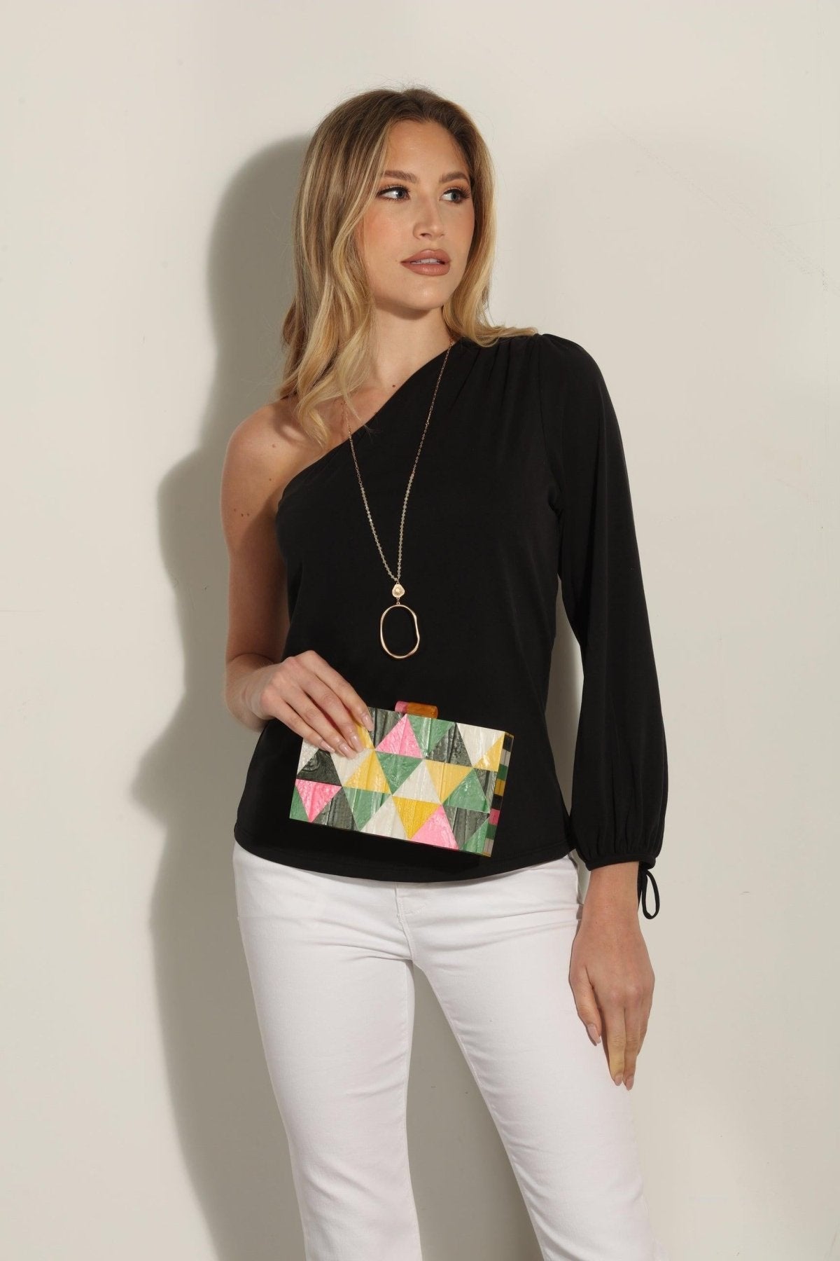 Black Cupro One Shoulder Asymmetrical Top