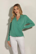 Kelly Green Cupro Draped Surplice Top-FINAL SALE