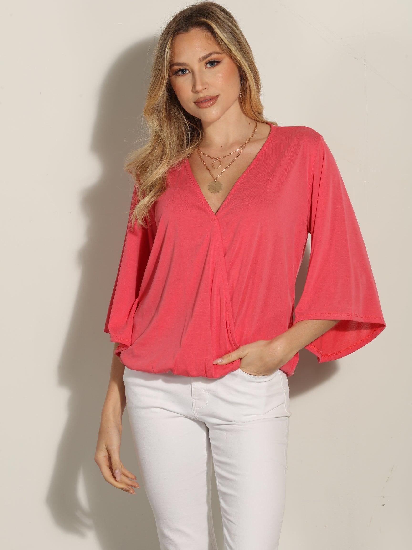 Coral Cupro Surplice Top-FINAL SALE