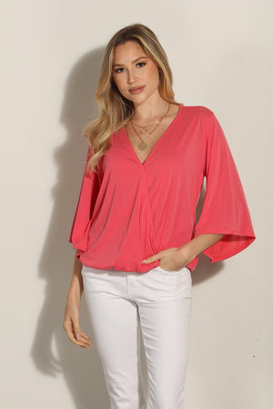 Coral Cupro Surplice Top-FINAL SALE