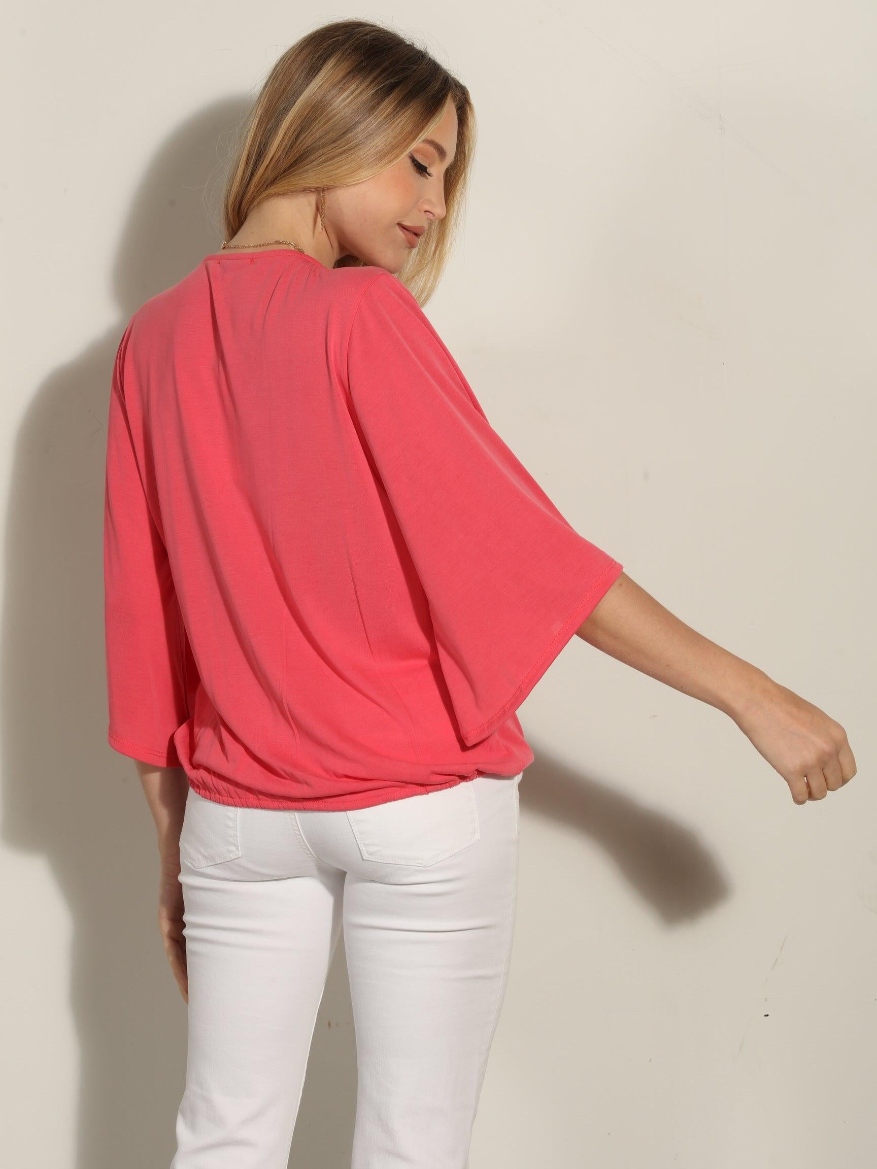 Coral Cupro Surplice Top-FINAL SALE