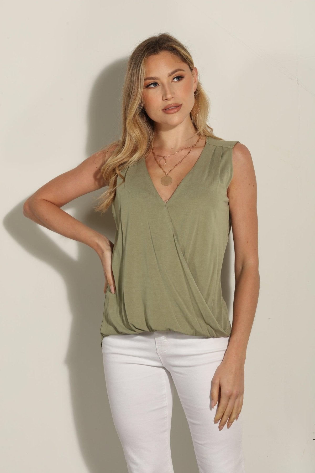 The Everyday Cupro Surplice Tank - Fern/Sage